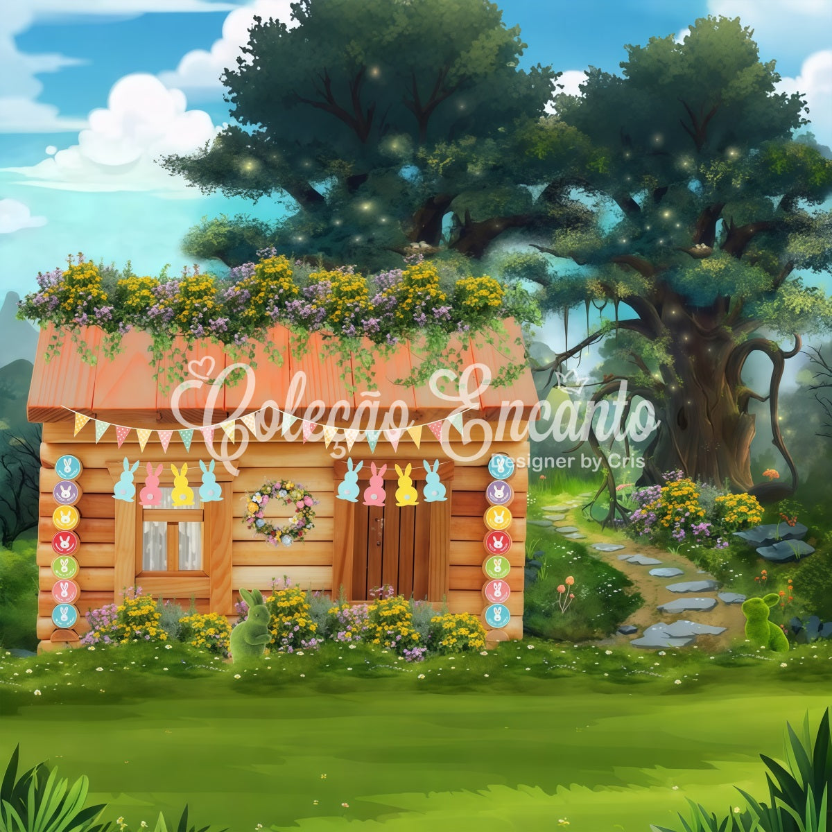 Kids Backdrop Pastel Bunny Garden Woodland Cottage Easter Photo Backdrop By Magali