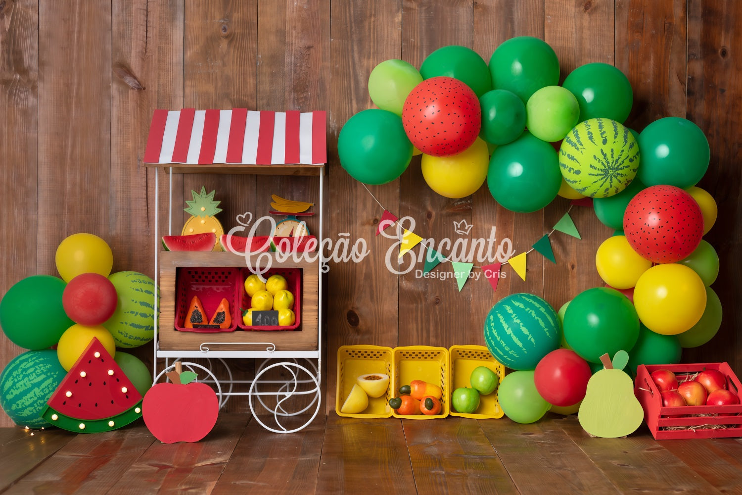 Children Photography Backdrops Watermelon Fruit Stand Balloon Arch Backdrop For Kids By Magali