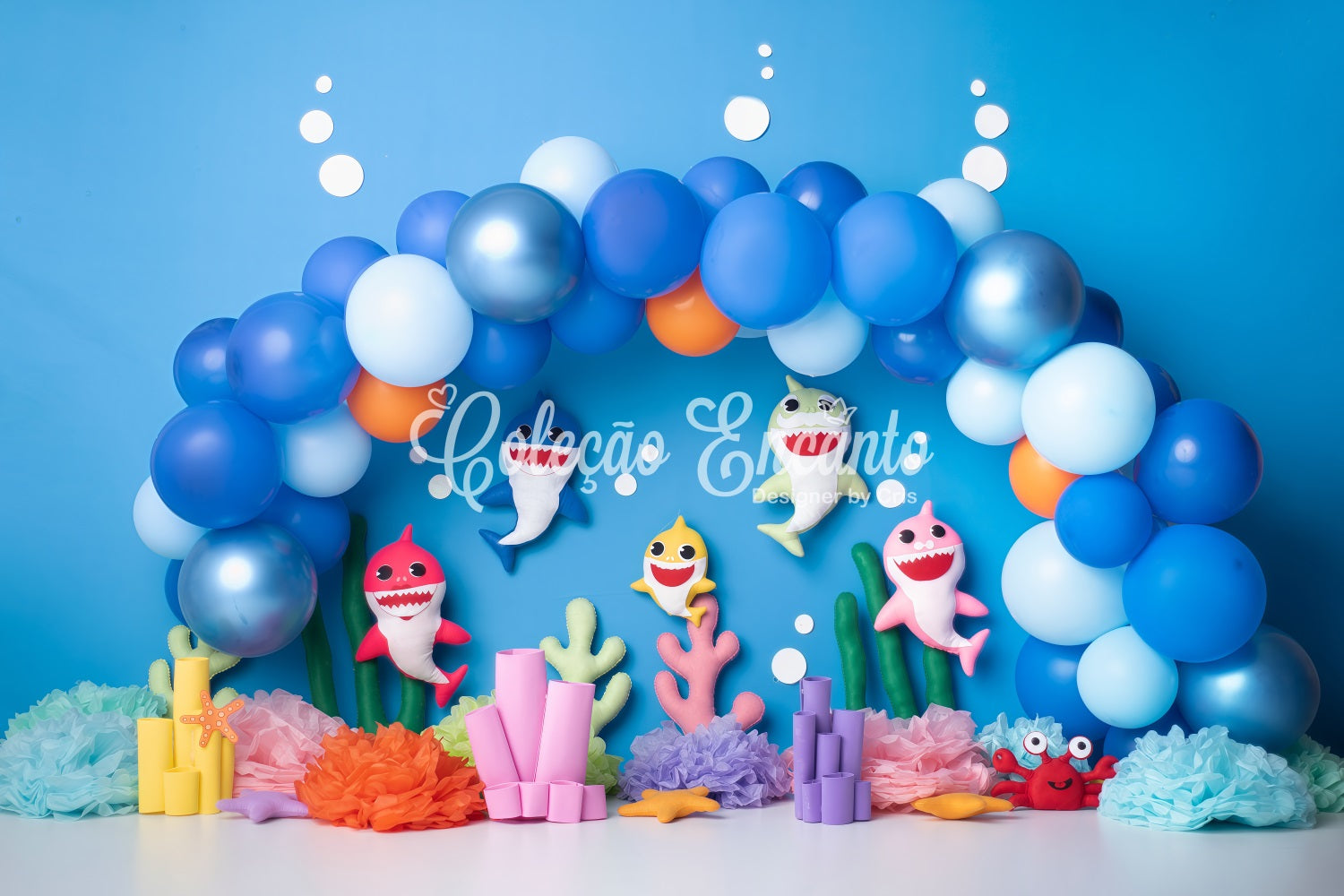 Backdrop For Children's Photos Blue Shark Balloon Coral Party Newborn Backdrops By Magali