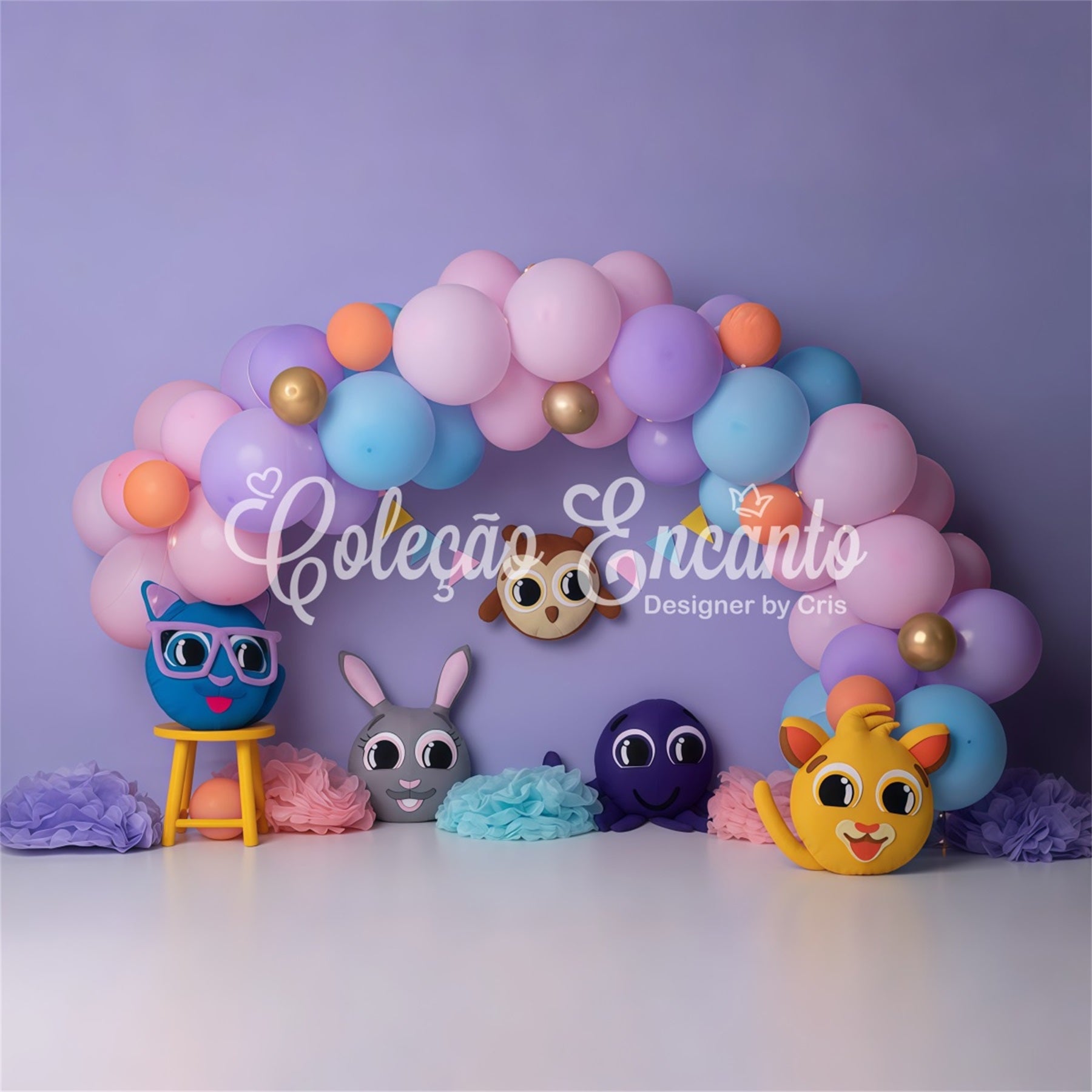 Backdrops For Children Photography Pastel Cartoon Animal Balloon Arch Kids Backdrop By Magali