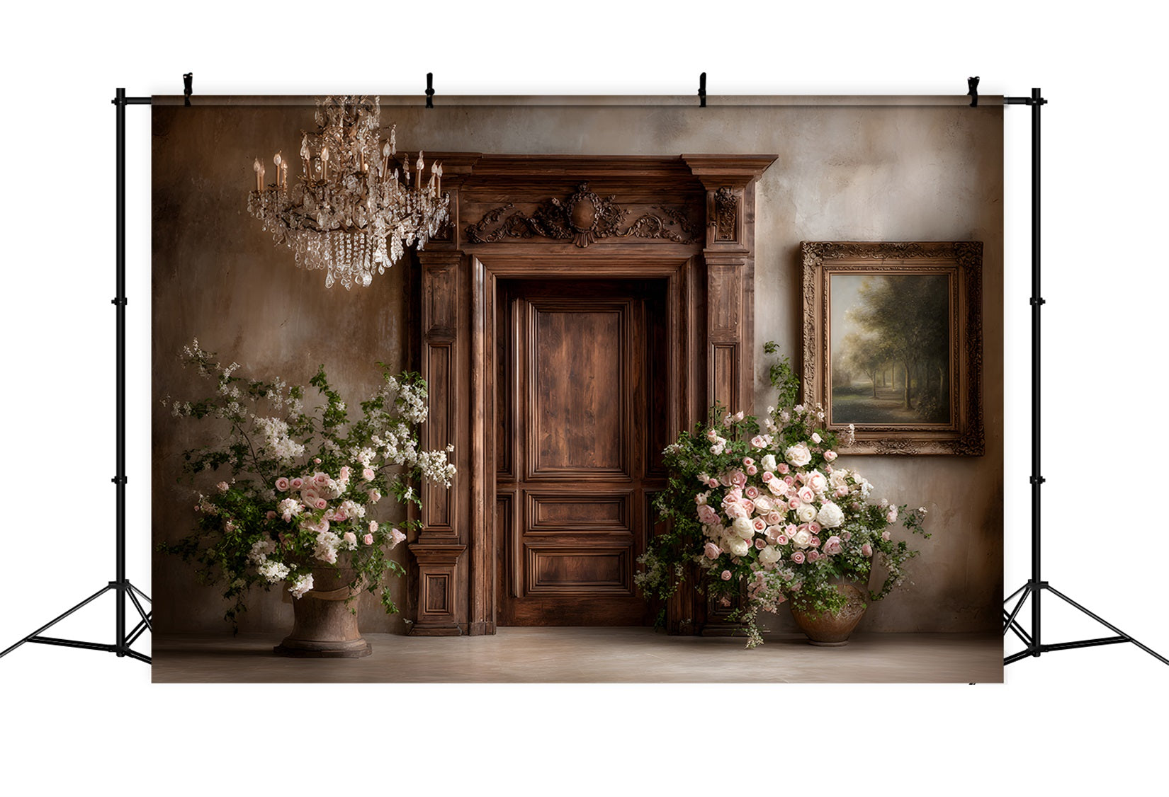 Mother's Day Photo Backdrop Rustic Wooden Door Flower Cascade Mothers Day Backdrops By Magali