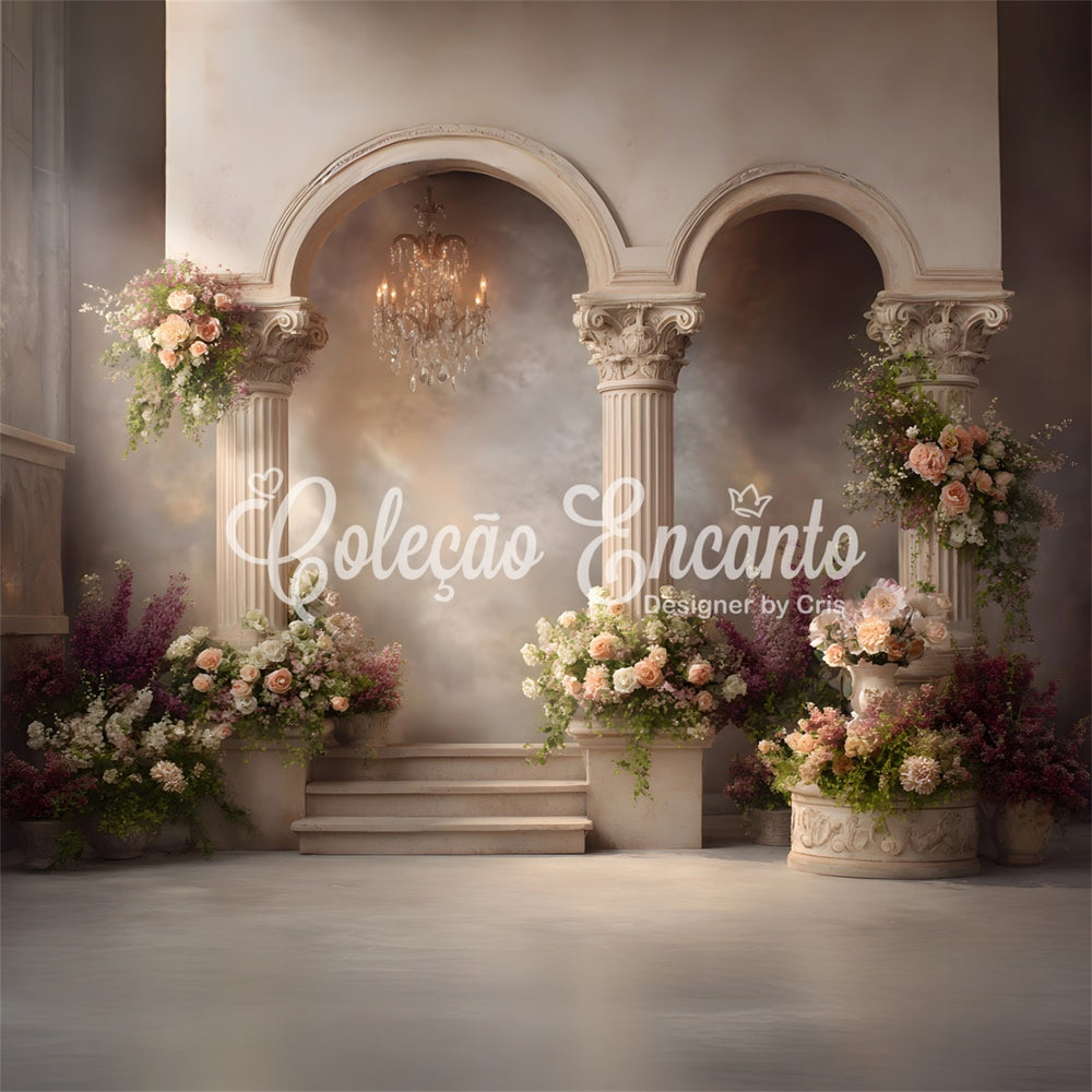 Mother's Day Backdrop Ideas Classical Stone Columns Floral Mothers Day