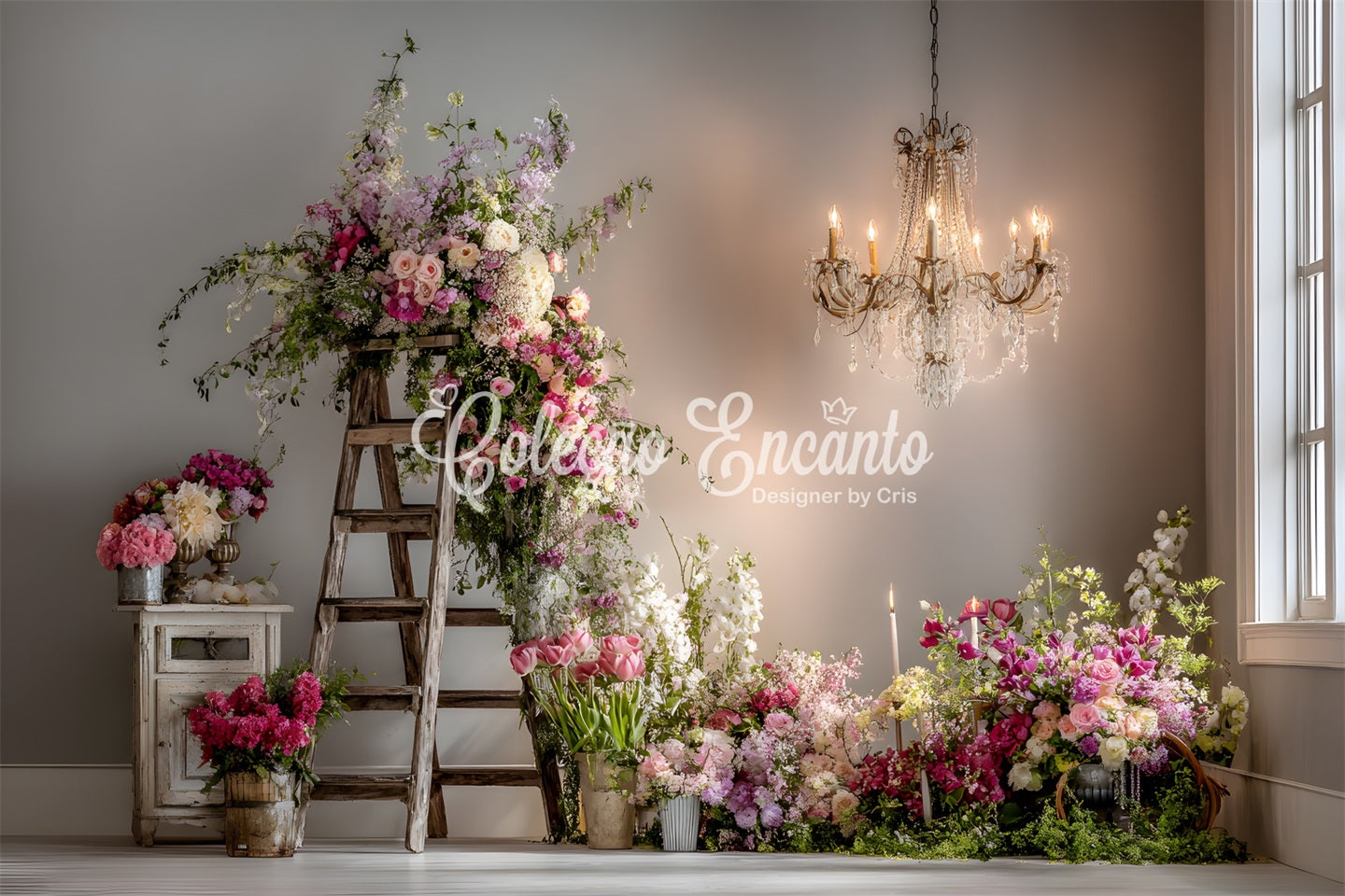 Mother's Day Backdrops Rustic Floral Ladder Arrangement Mothers Day Photo Backdrop By Magali