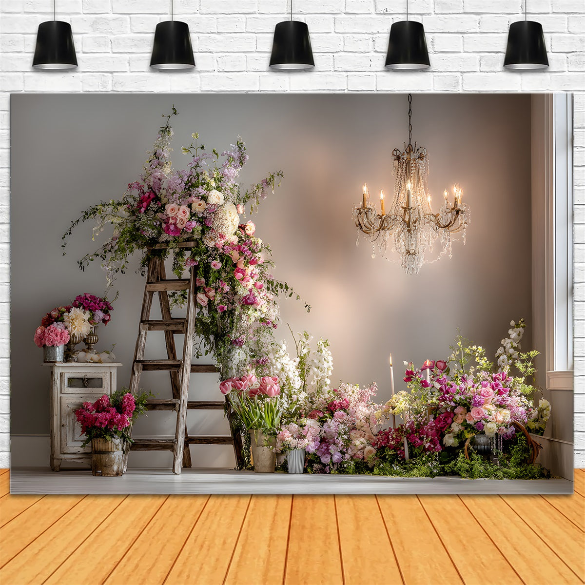 Mother's Day Backdrops Rustic Floral Ladder Arrangement Mothers Day Photo Backdrop By Magali