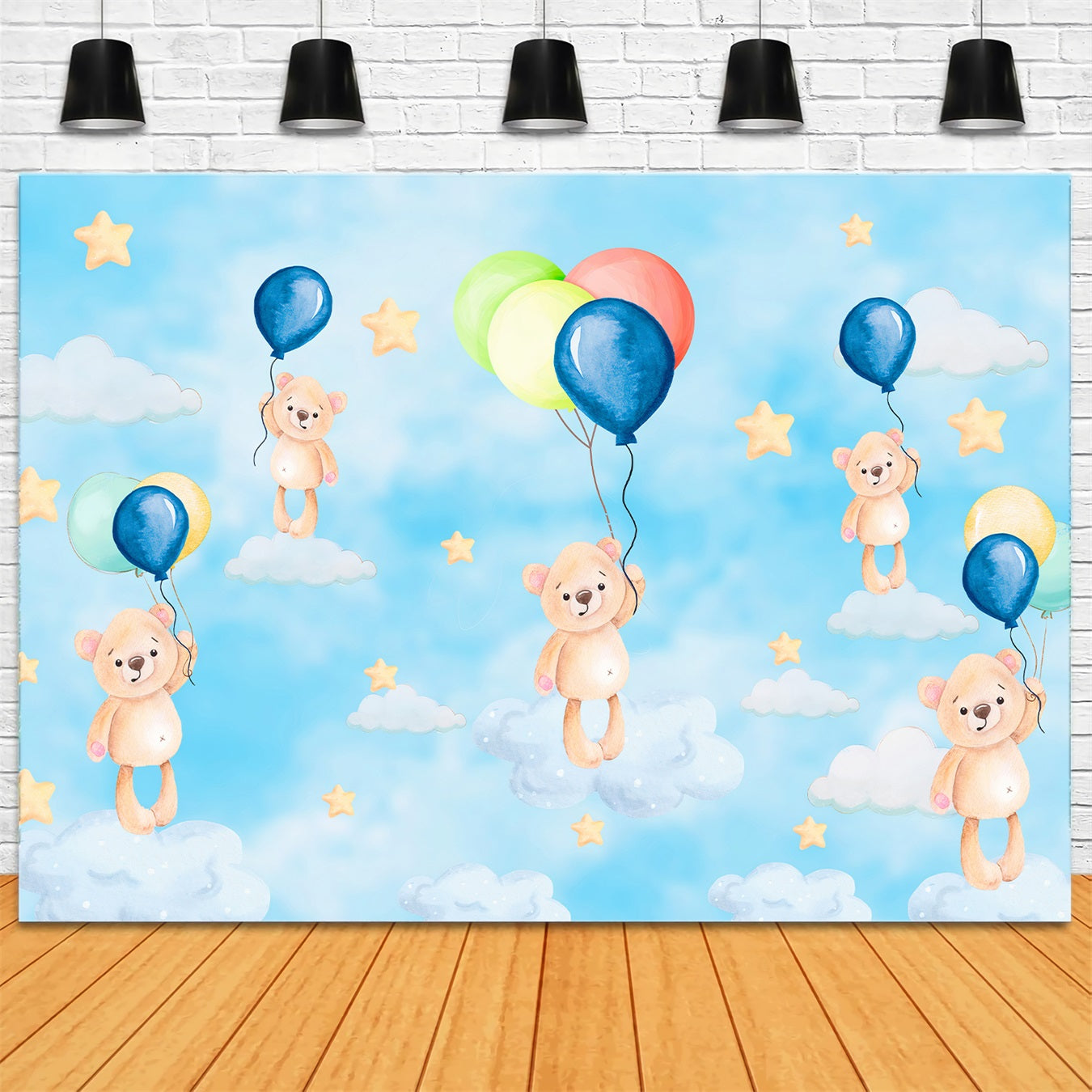 Kids Photo Backdrop Floating Teddy Balloon Sky Dream Stars Backdrop By Magali