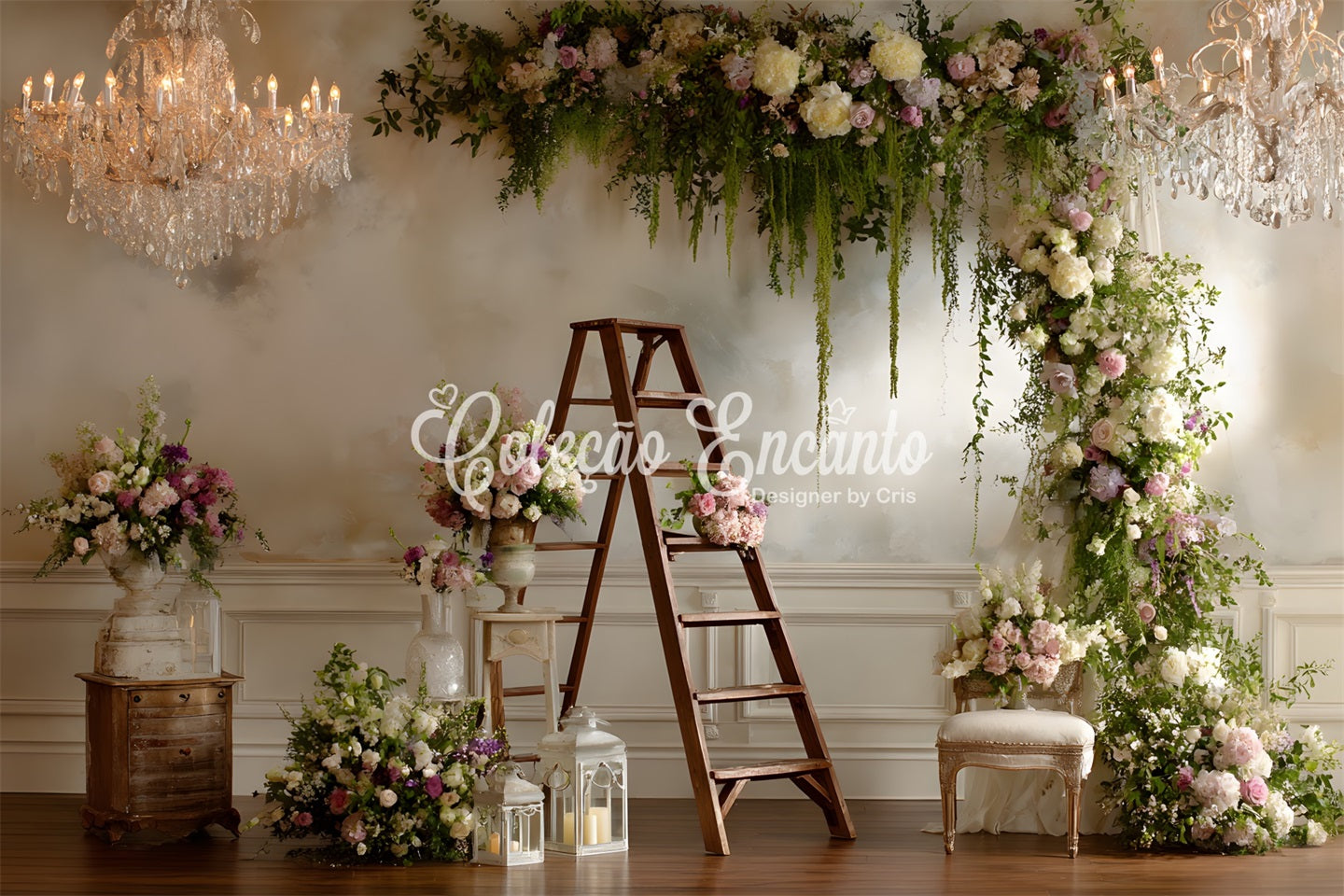 Happy Mothers Day Backdrop Lush Floral Arch Ladder Mothers Day Photo Backdrops By Magali
