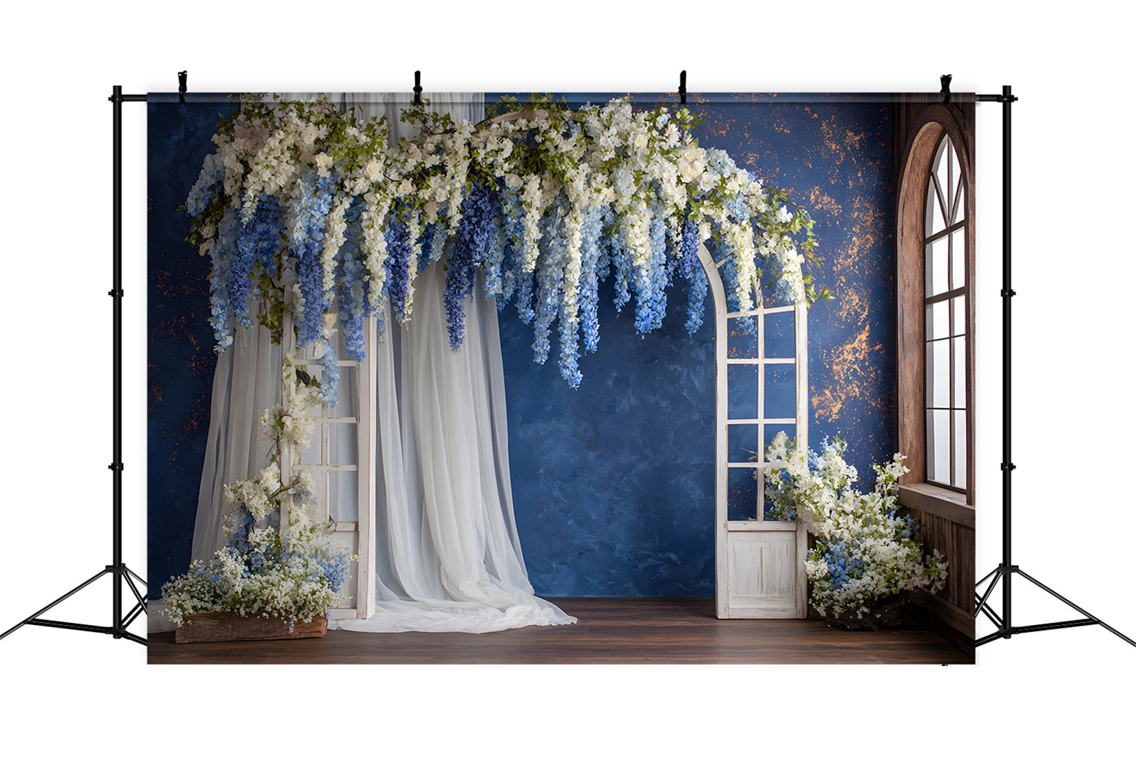 Backdrop For Mother's Day Blue Floral Archway Arrangement Photo Backdrop For Mothers Day By Magali