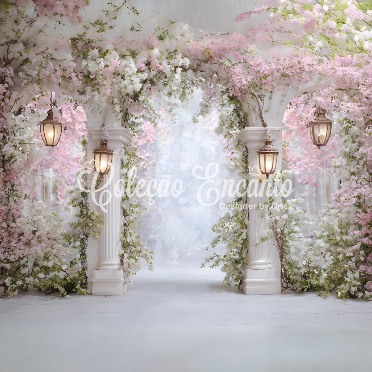 Mothers Day Photo Booth Backdrop Soft Pink Blossom Pillars Mother's Day Photo Booth Backdrop By Magali