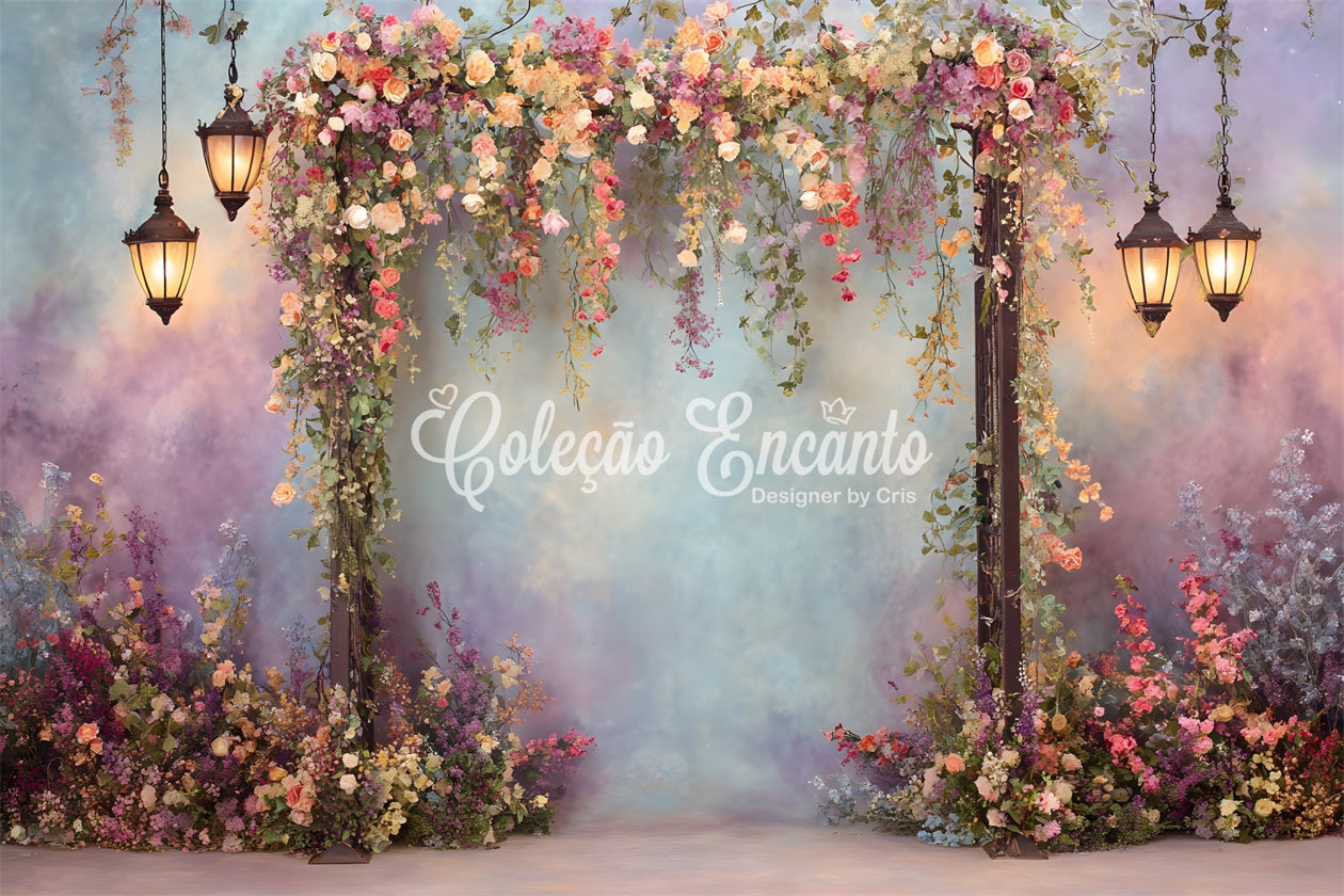 Mother's Day Backdrop With Flowers Colorful Lantern Floral Gateway Mothers Day Picture Backdrop By Magali