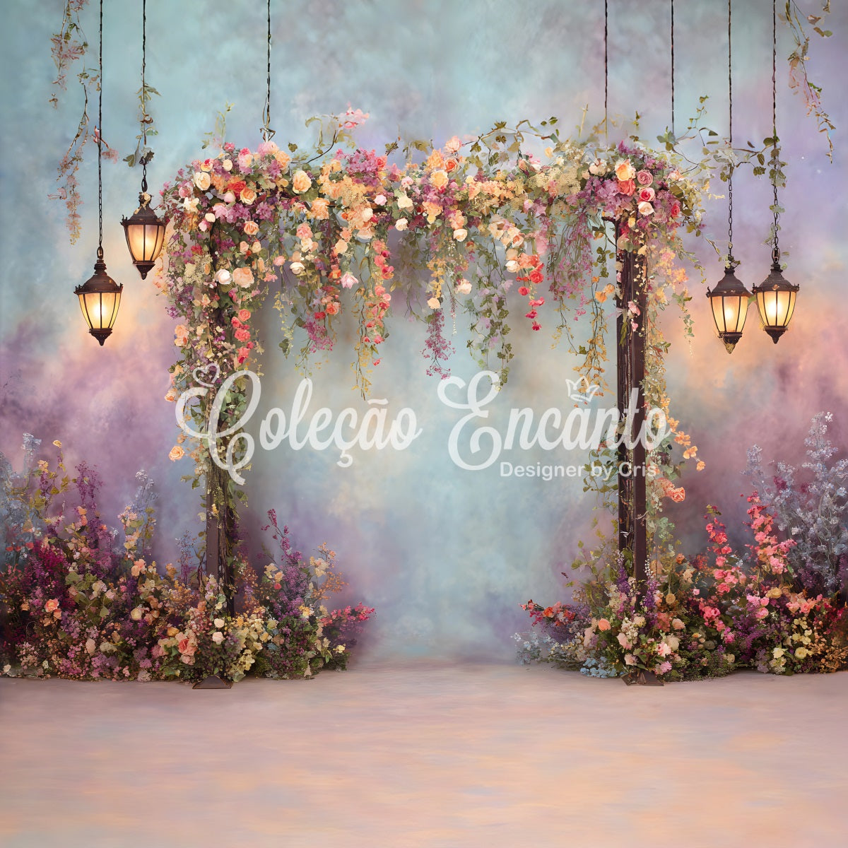 Mother's Day Backdrop With Flowers Colorful Lantern Floral Gateway Mothers Day Picture Backdrop By Magali