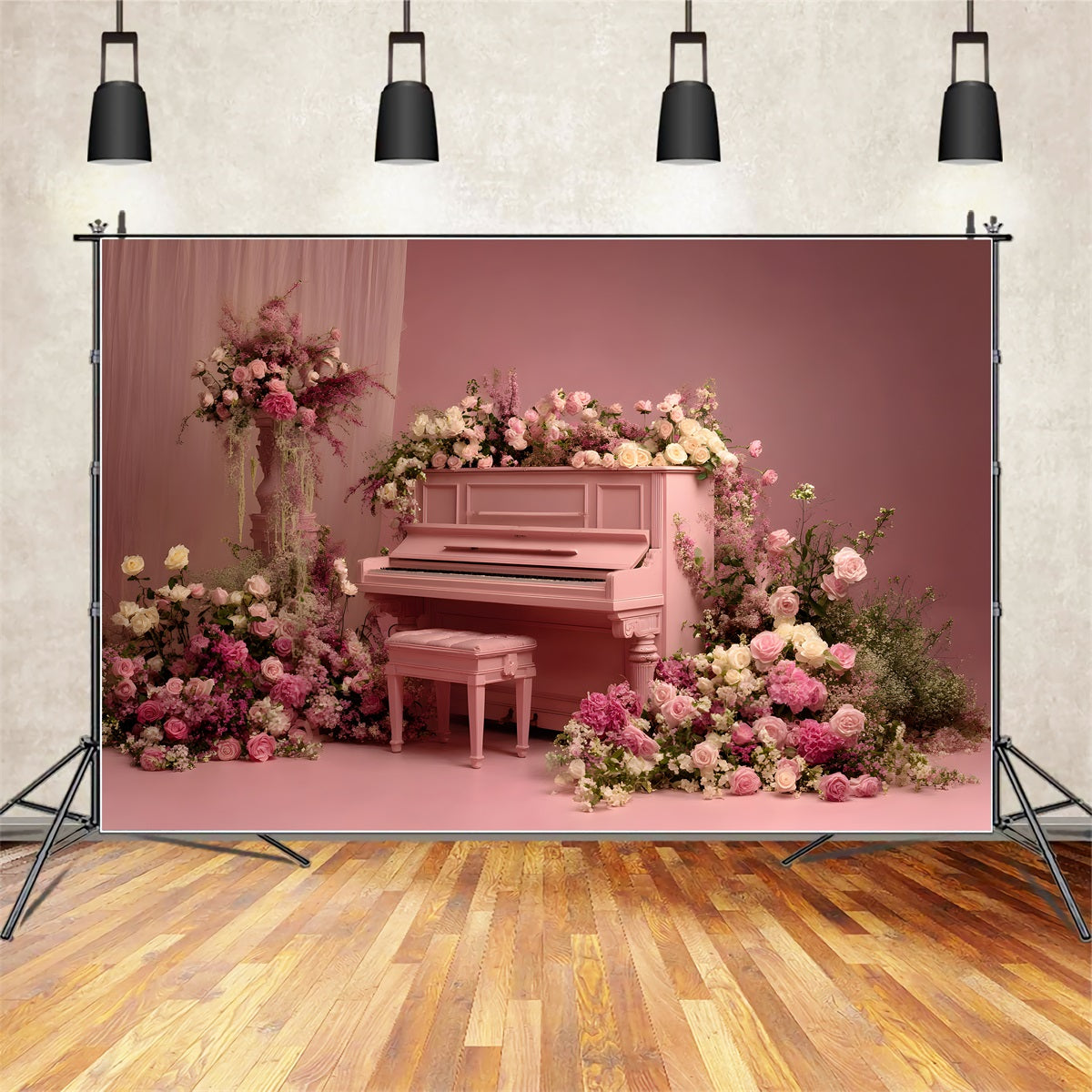 Mother's Day Backdrop Pink Rose Floral Piano Backdrop Design For Mother's Day By Magali