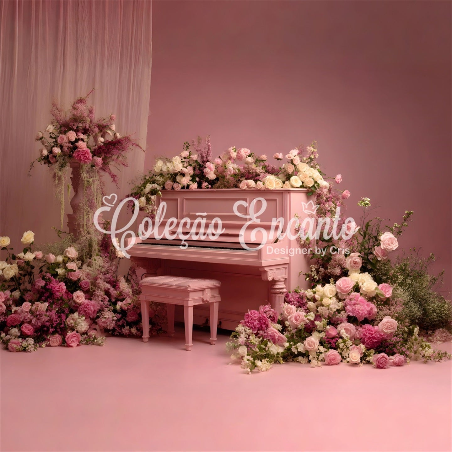 Mother's Day Backdrop Pink Rose Floral Piano Backdrop Design For Mother's Day By Magali