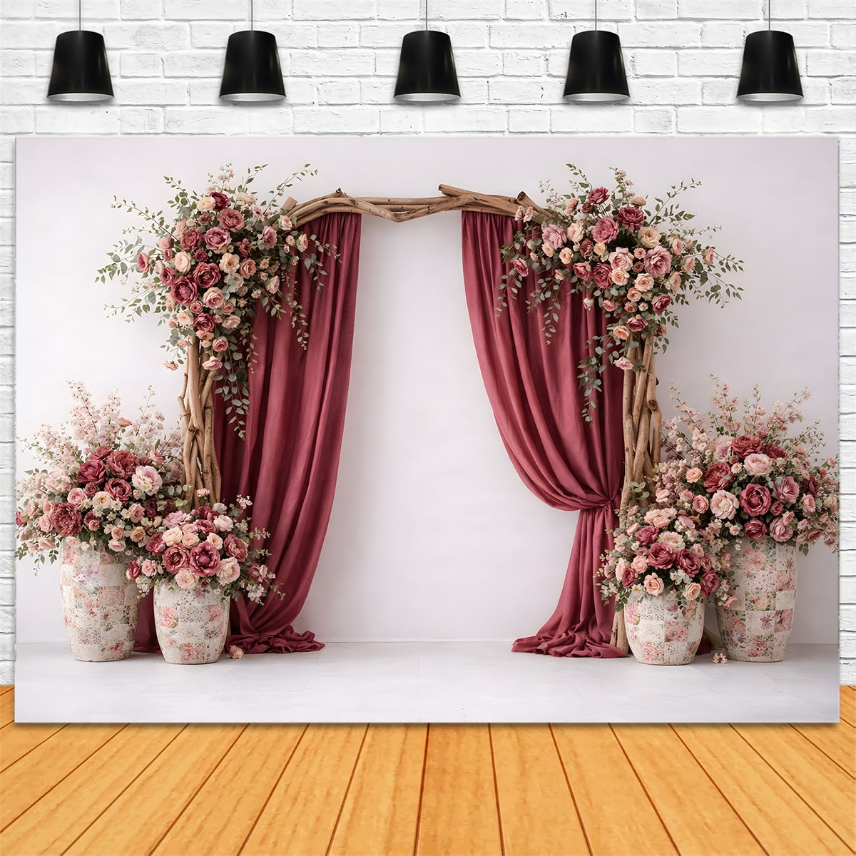 Mother Day Backdrop Rustic Rose Drape Arch Vases Mother's Day Photography Backdrops By Magali