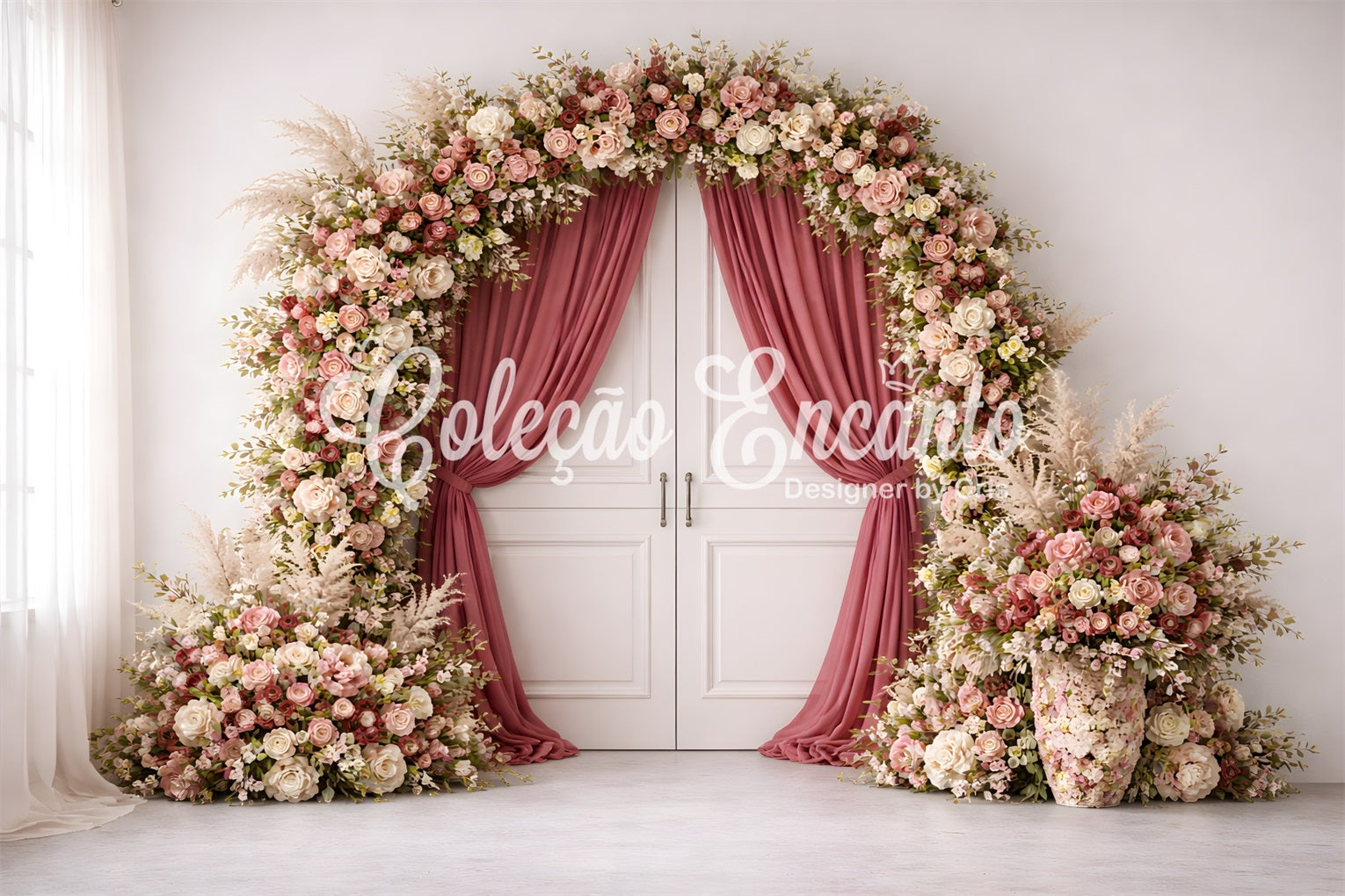 Mothers Day Photo Backdrops Pink Rose Doorway Curtain Arch Mothers Day Photo Booth Backdrop By Magali