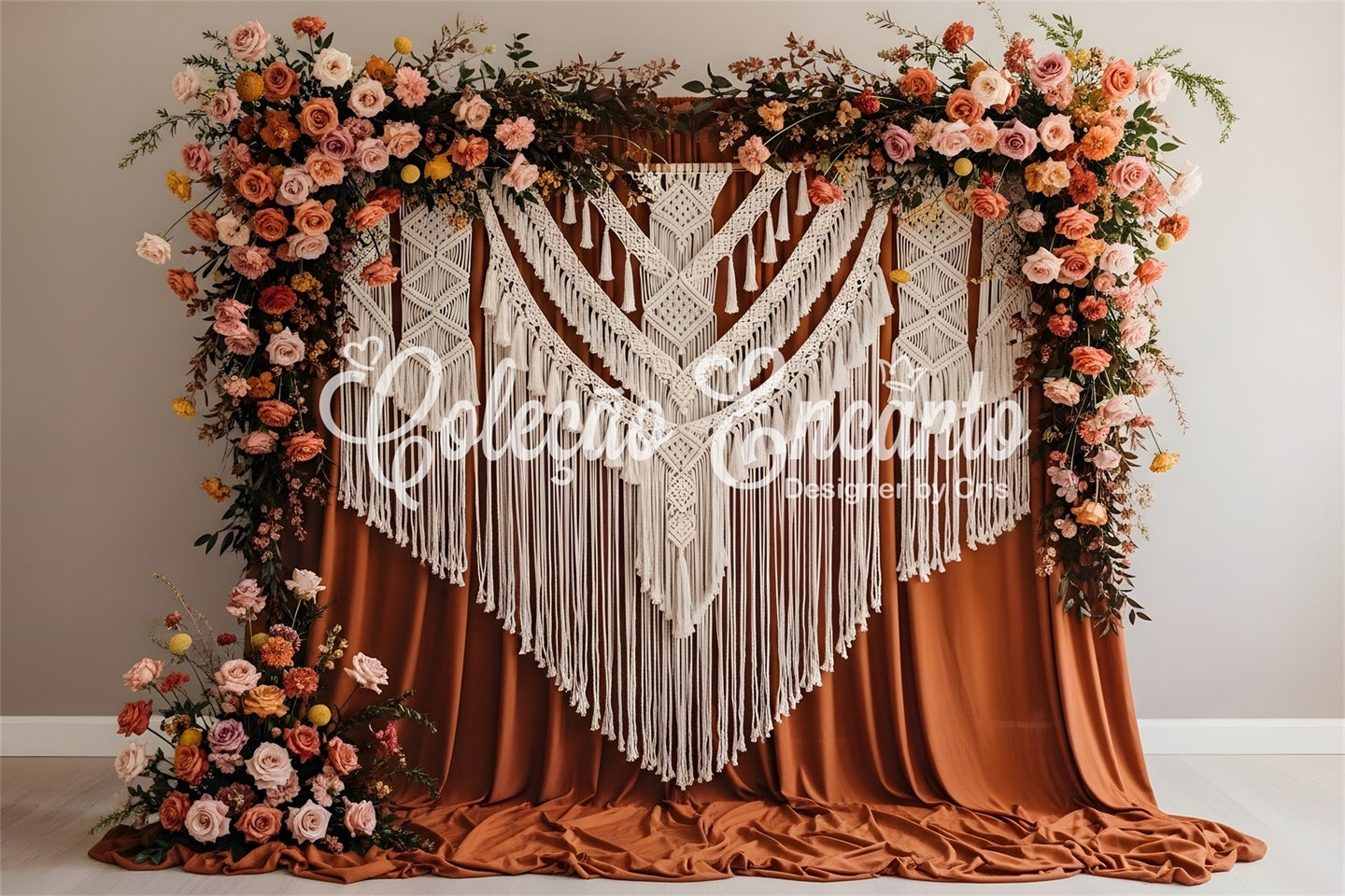 Backdrop Mother's Day Terracotta Macrame Floral Drape Wall Mother's Day Photo Backdrop By Magali