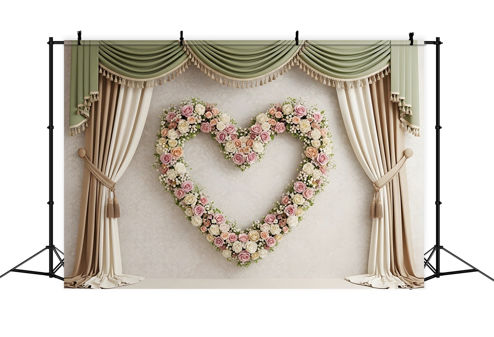 Photo Backdrop For Mothers Day Sage Curtain Heart Rose Wreath Mother's Day Backdrop Design By Magali