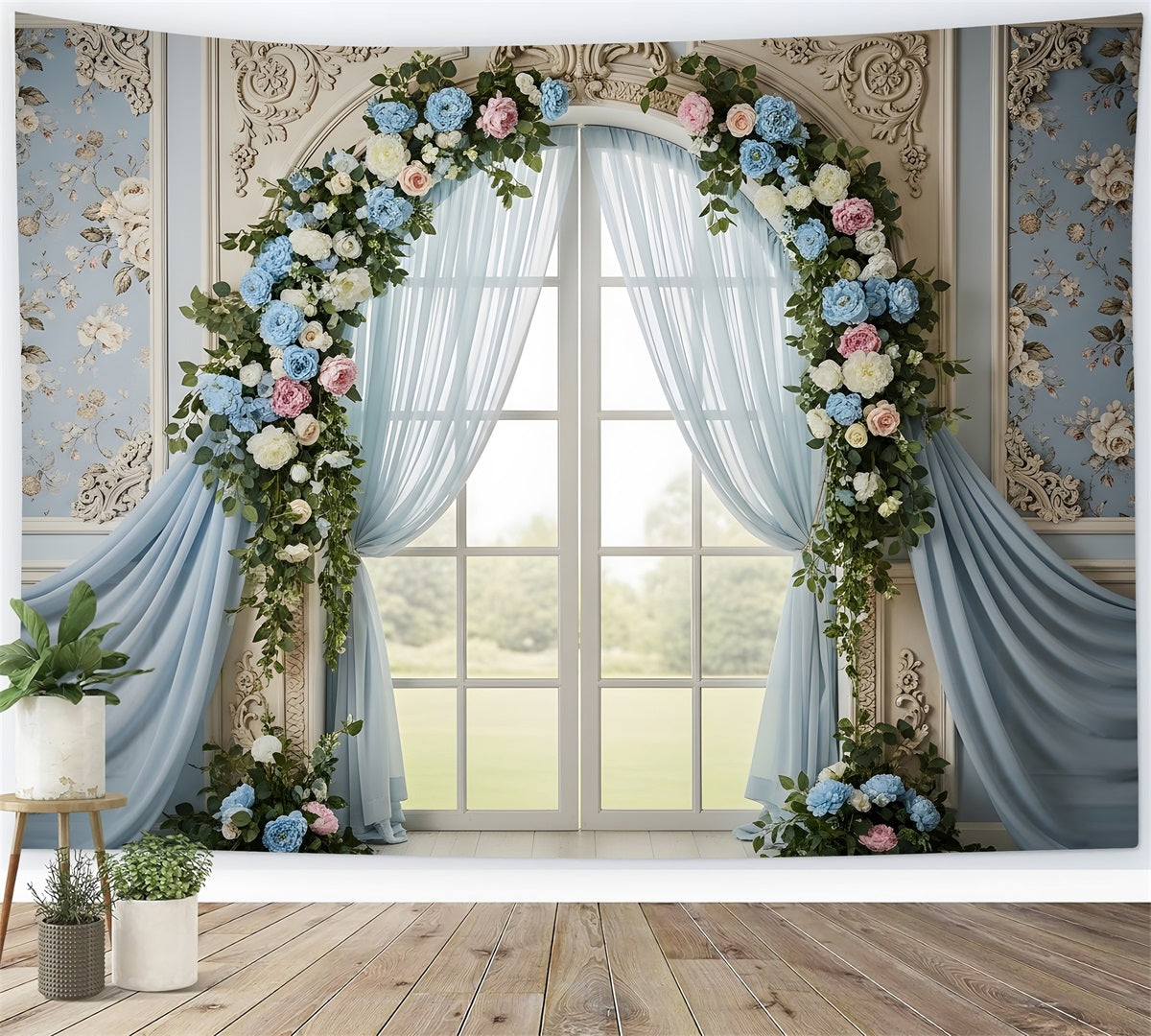 Mother's Day Photography Backdrops Blue Blossom Window Arch Drapes Mothers Day Backdrop Ideas By Magali