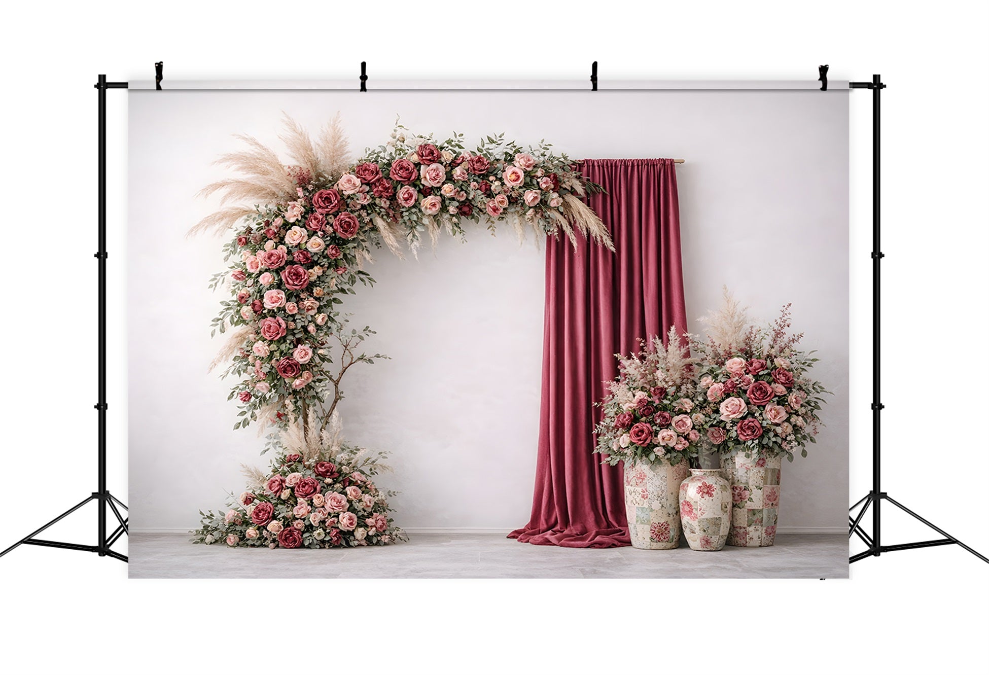 Mothers Day Photo Backdrop Mauve Rose Arch Velvet Drapes Mother's Day Backdrop With Flowers By Magali