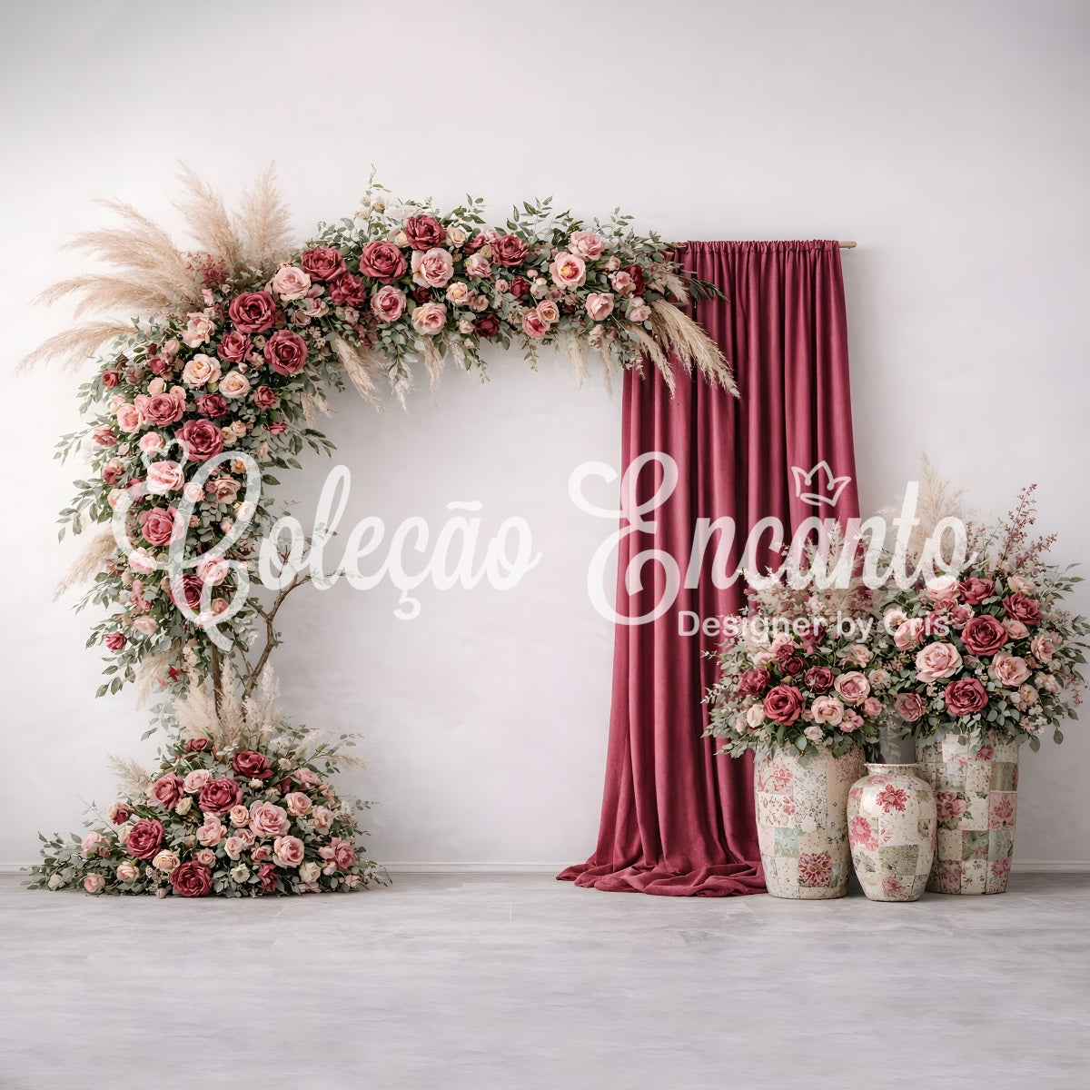 Mothers Day Photo Backdrop Mauve Rose Arch Velvet Drapes Mother's Day Backdrop With Flowers By Magali