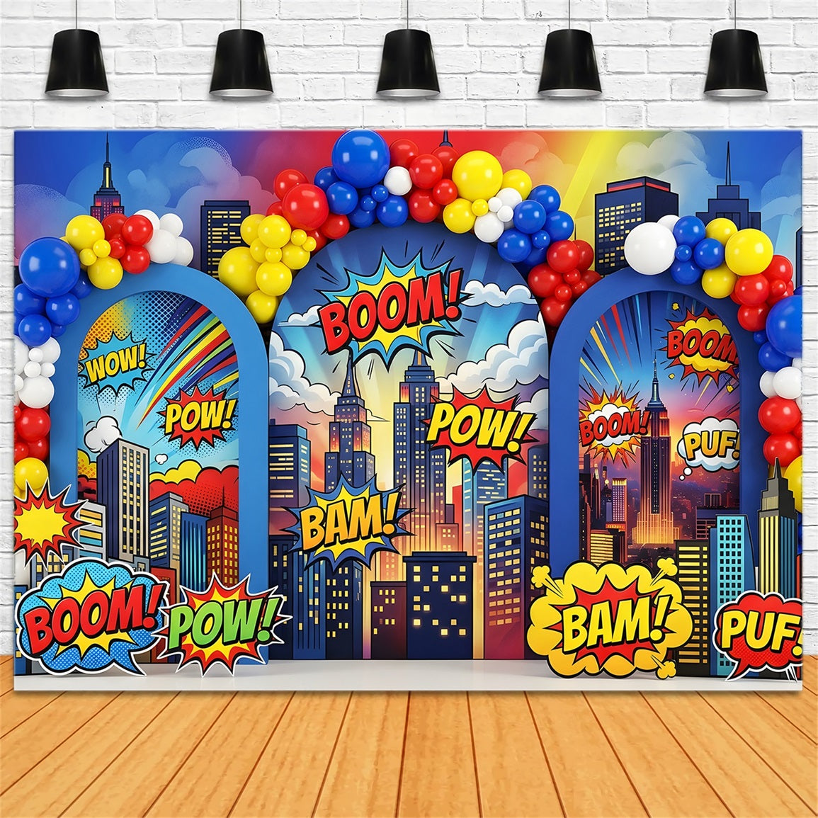 Newborn Photography Backdrops Comic Boom Balloon City Arch Kids Backdrop CEM65-1