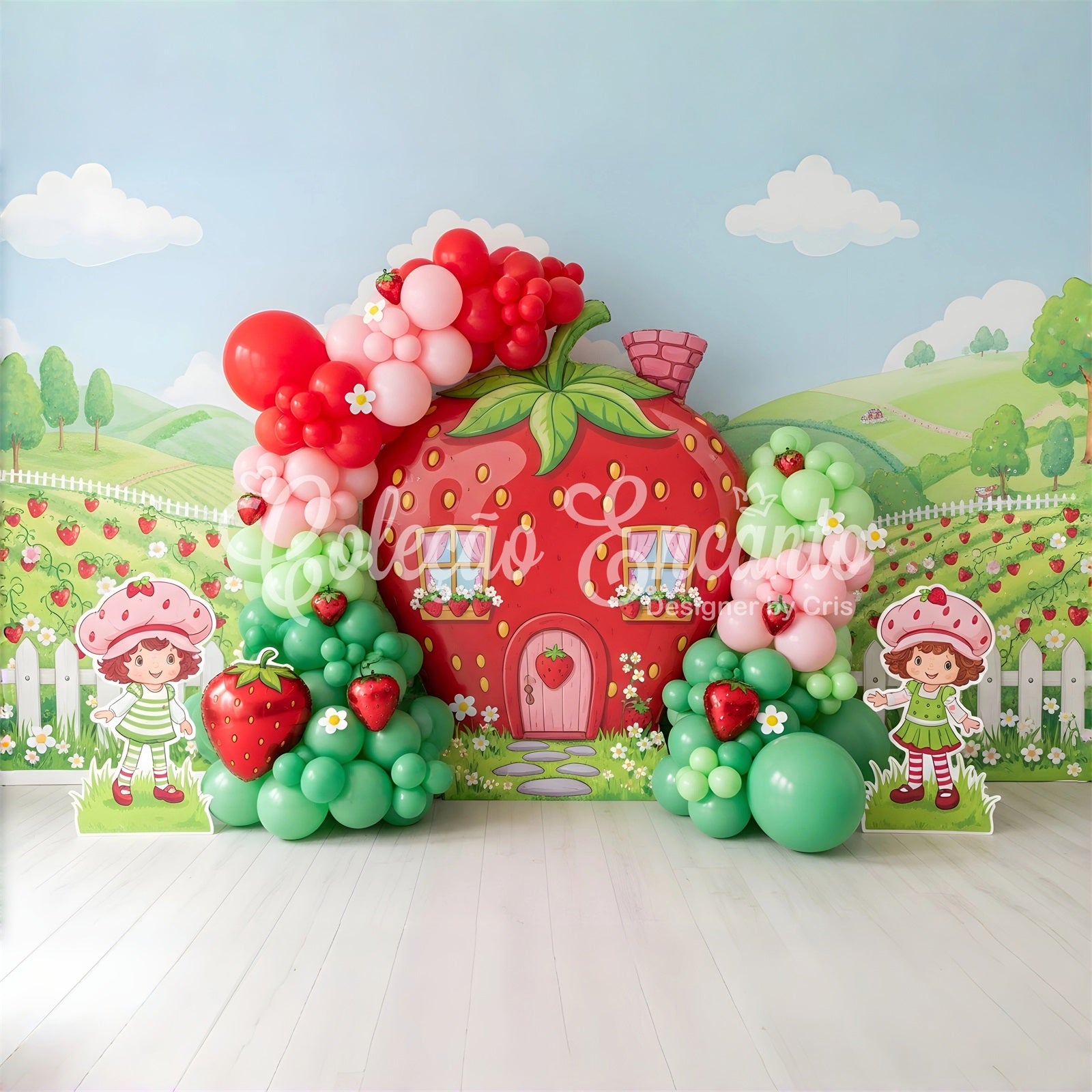 Photography Backdrops for Kids Strawberry Cottage Balloon Garden Newborn Backdrop CEM65-10