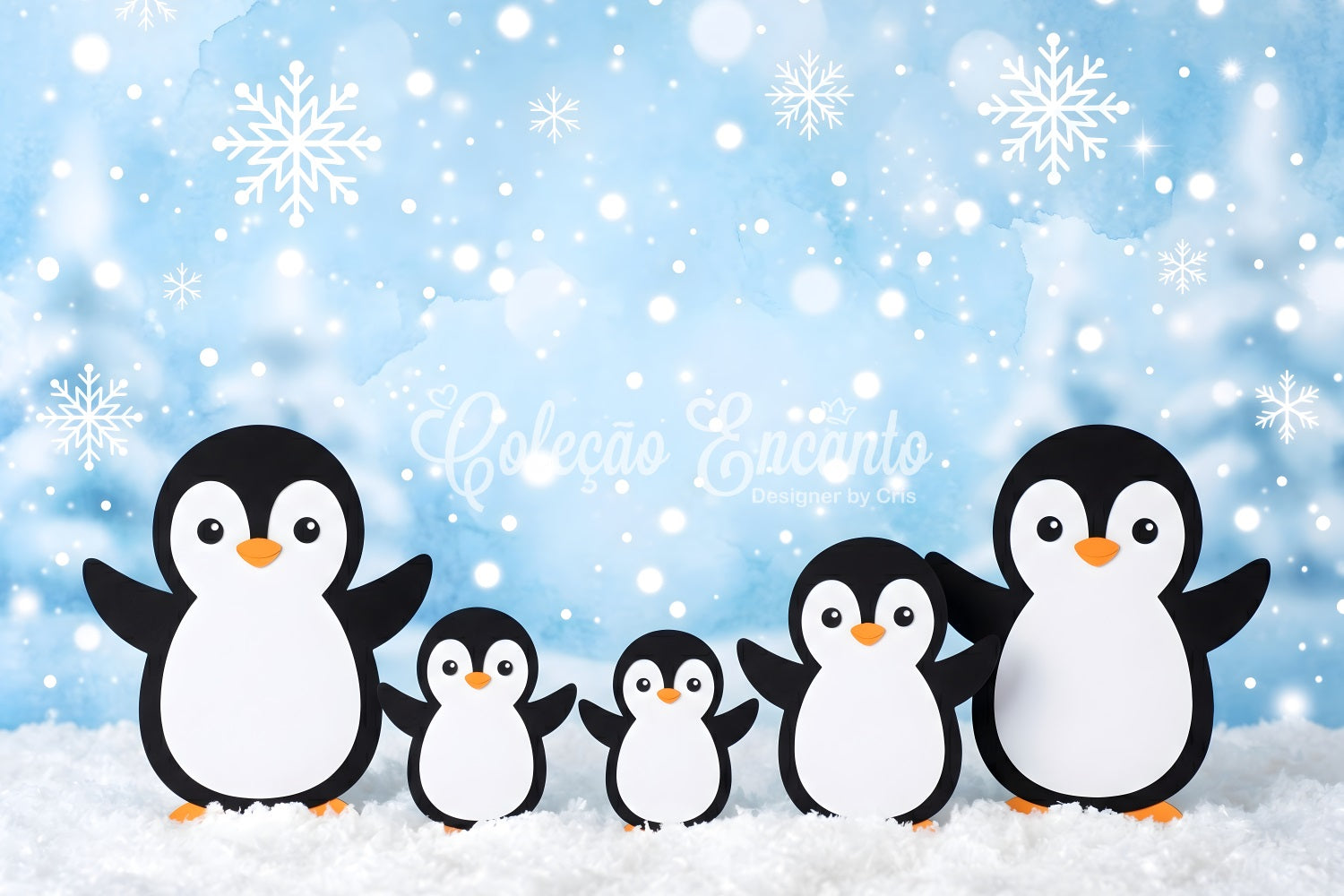 Christmas Scene Backdrop Blue Snowflake Penguin Family Magic Christmas Backdrop Design CEM65-102