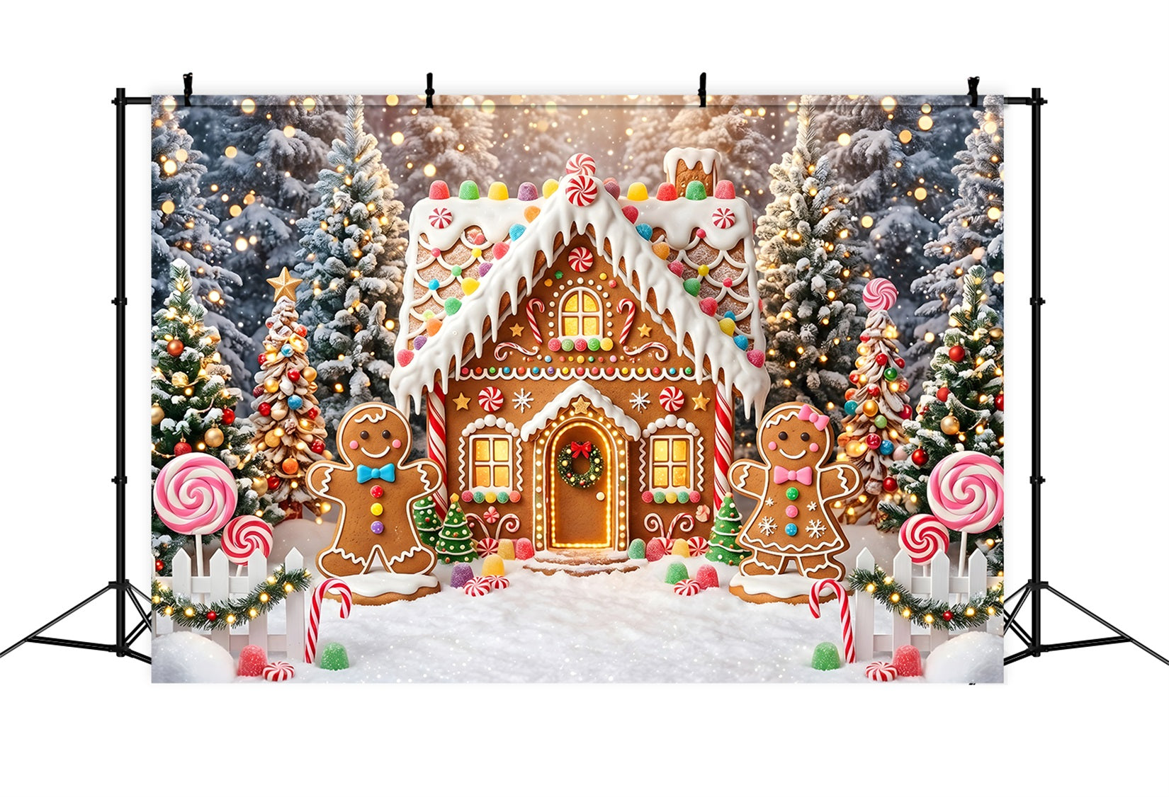 Christmas Village Backdrops Glowing Gingerbread Candy Cottage Photography Christmas Backdrops CEM65-105
