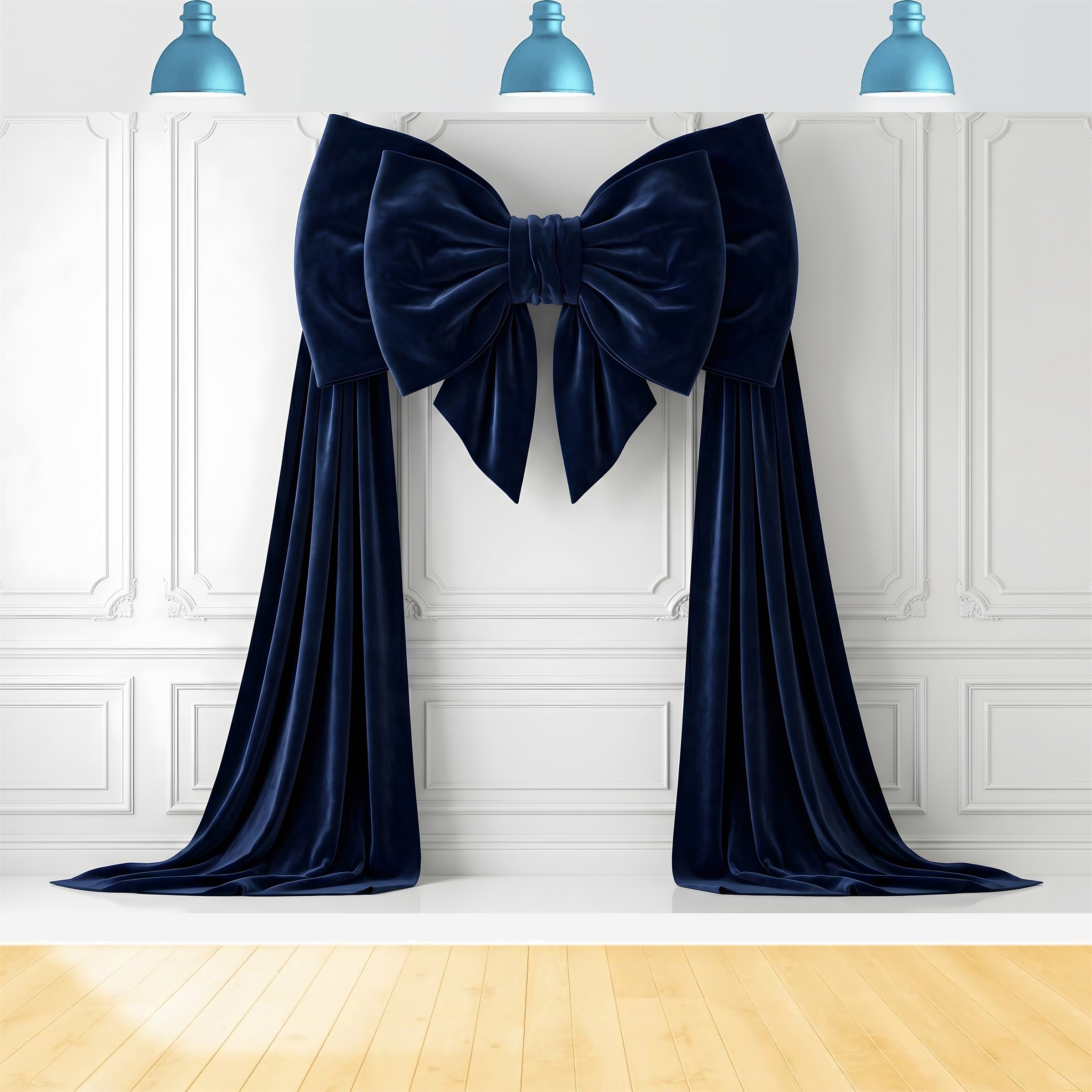 Photography Christmas Backdrops Navy Velvet Bow White Panels Christmas Backdrop Photoshoot CEM65-116
