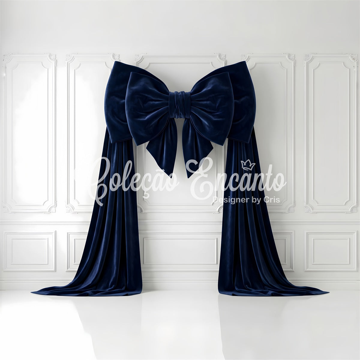 Photography Christmas Backdrops Navy Velvet Bow White Panels Christmas Backdrop Photoshoot CEM65-116
