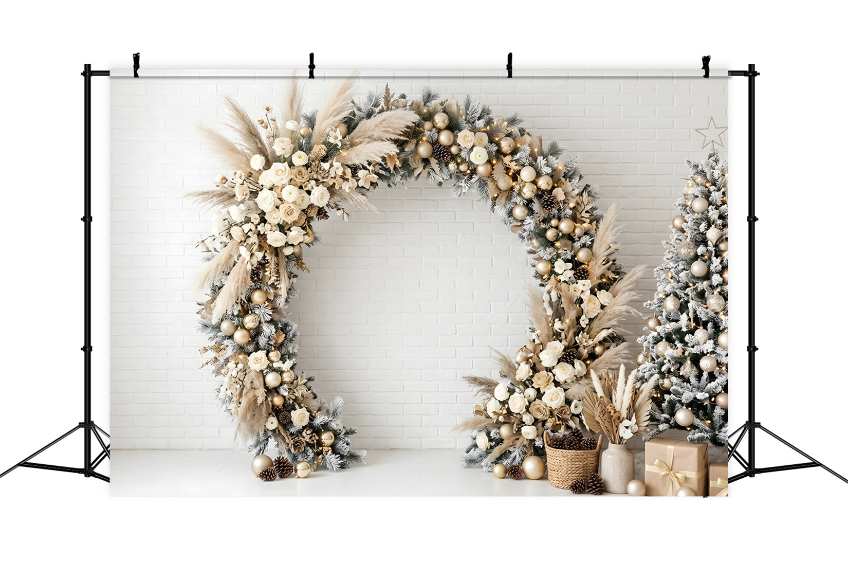 Christmas Wall Backdrop Boho Pampas Floral Garland Arch Photography Backdrop Christmas CEM65-118