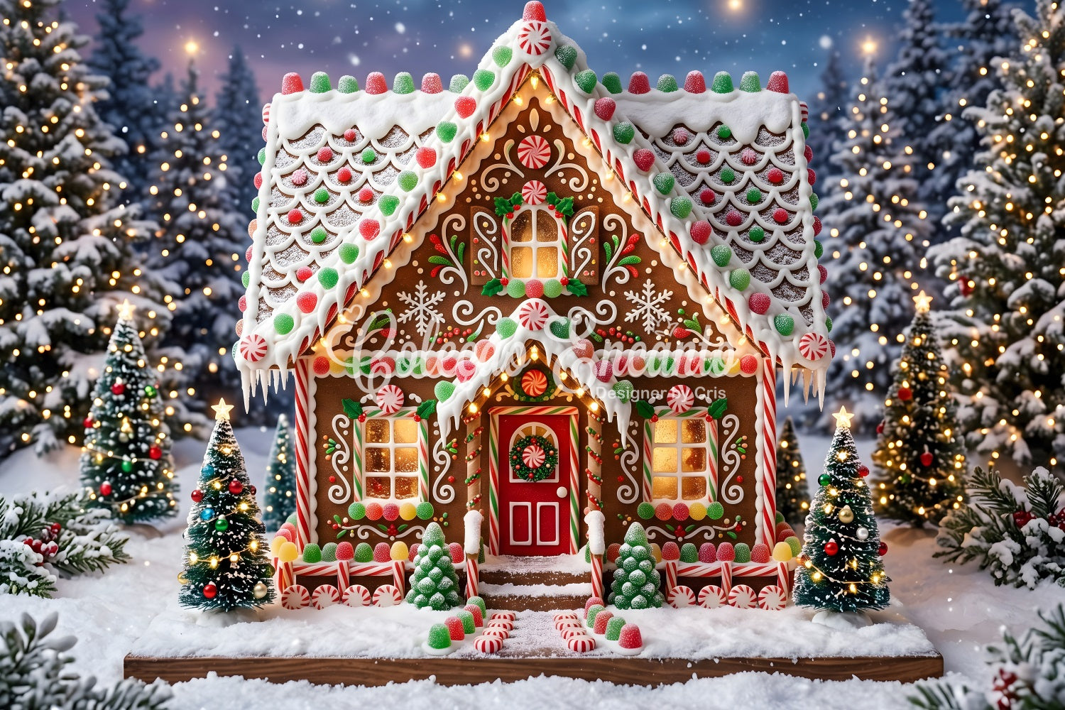 Backdrop For Christmas Gingerbread Cottage Candy Snow Forest Christmas Photo Booth Backdrops CEM65-119
