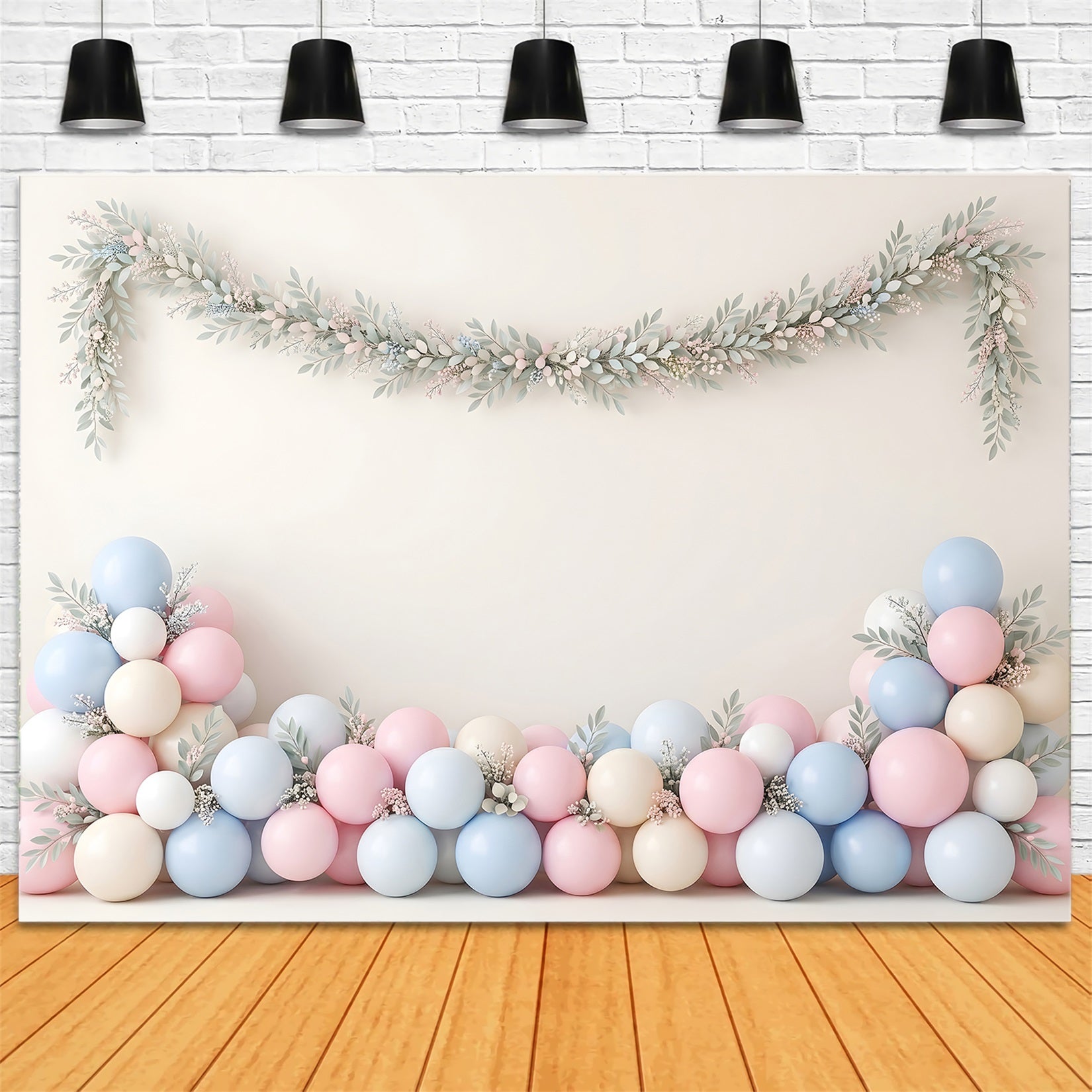 Backdrops for Kids Soft Pastel Balloon Leaf Garland Backdrops for Newborn Photography CEM65-12