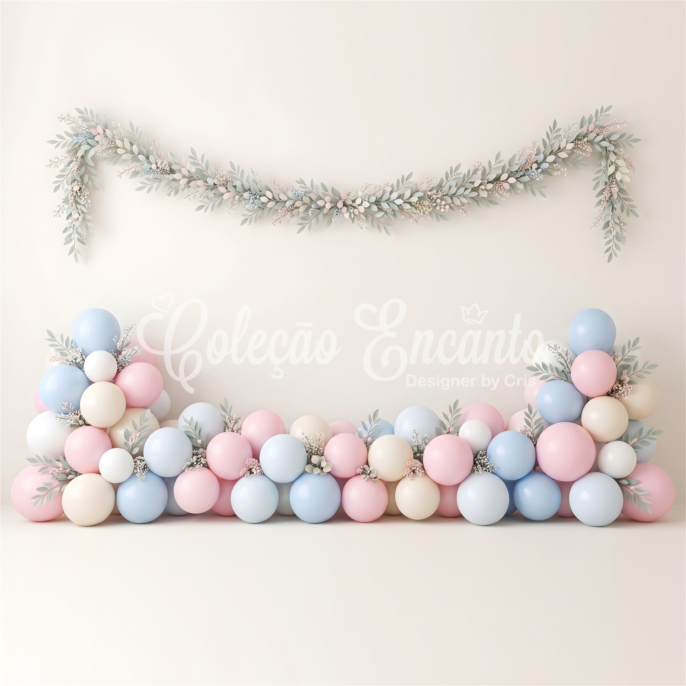 Backdrops for Kids Soft Pastel Balloon Leaf Garland Backdrops for Newborn Photography CEM65-12