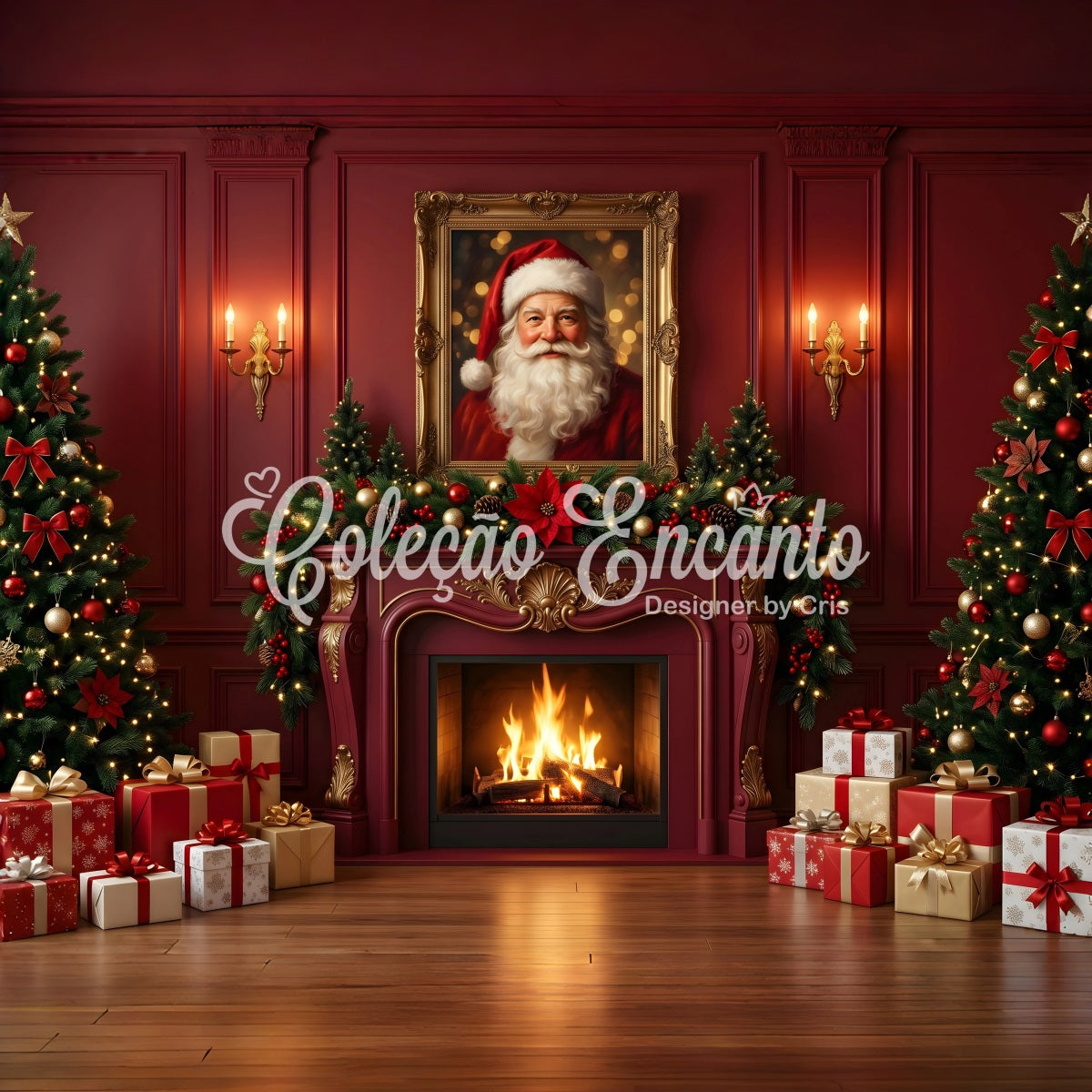 Christmas Backdrop Santa Portrait Red Fireplace Room Christmas Backdrops For Photos CEM65-126