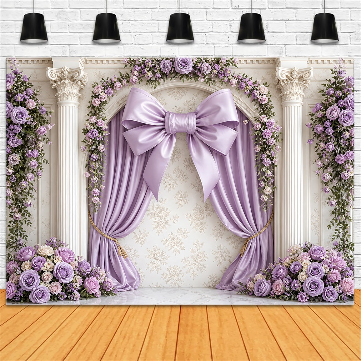 Newborn Photo Backdrops Lavender Bow Floral Palace Arch Backdrop for Kids Photoshoot CEM65-13