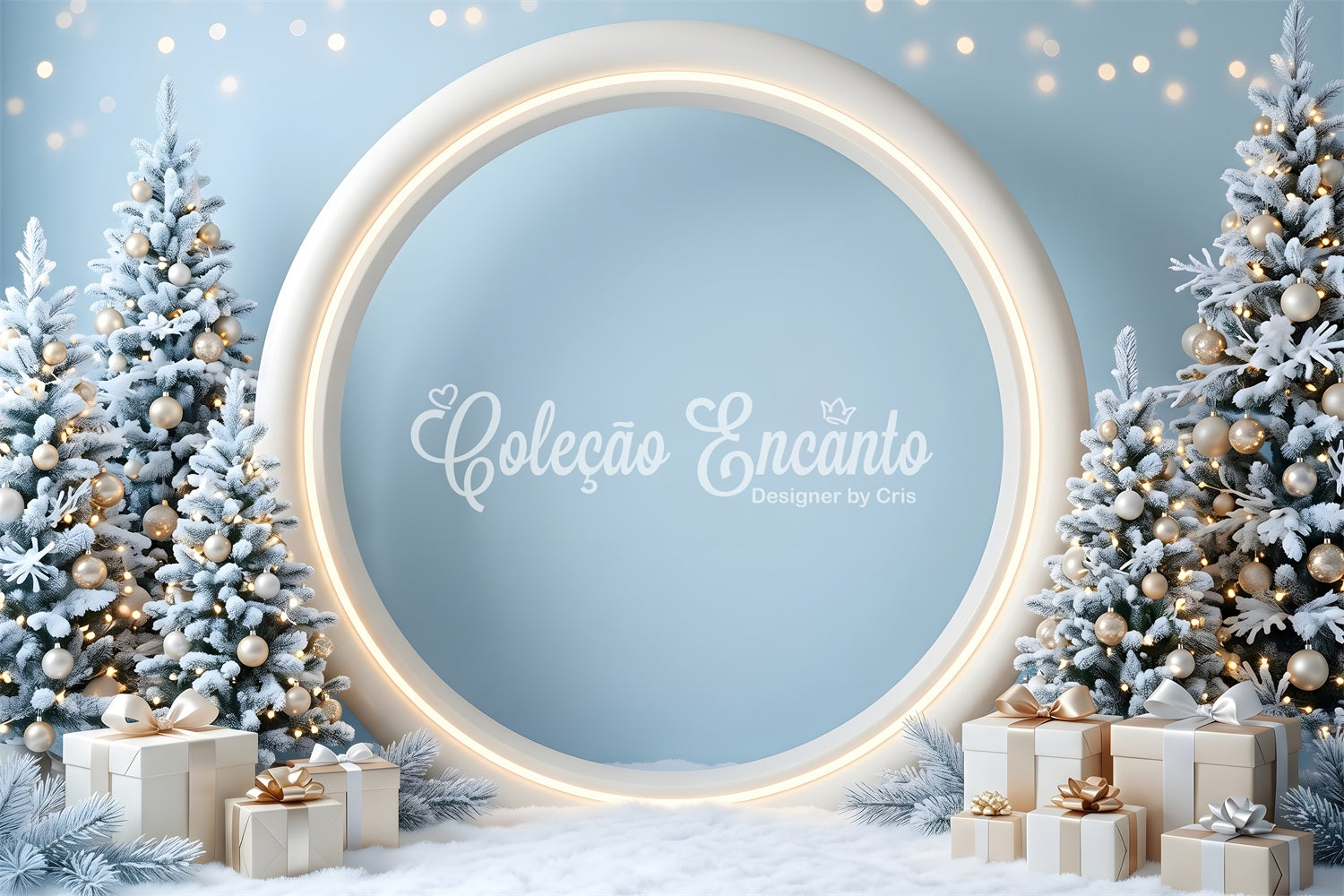 Christmas Holiday Backdrop Frosted Blue Round Arch Gifts Christmas Picture Backdrop CEM65-132