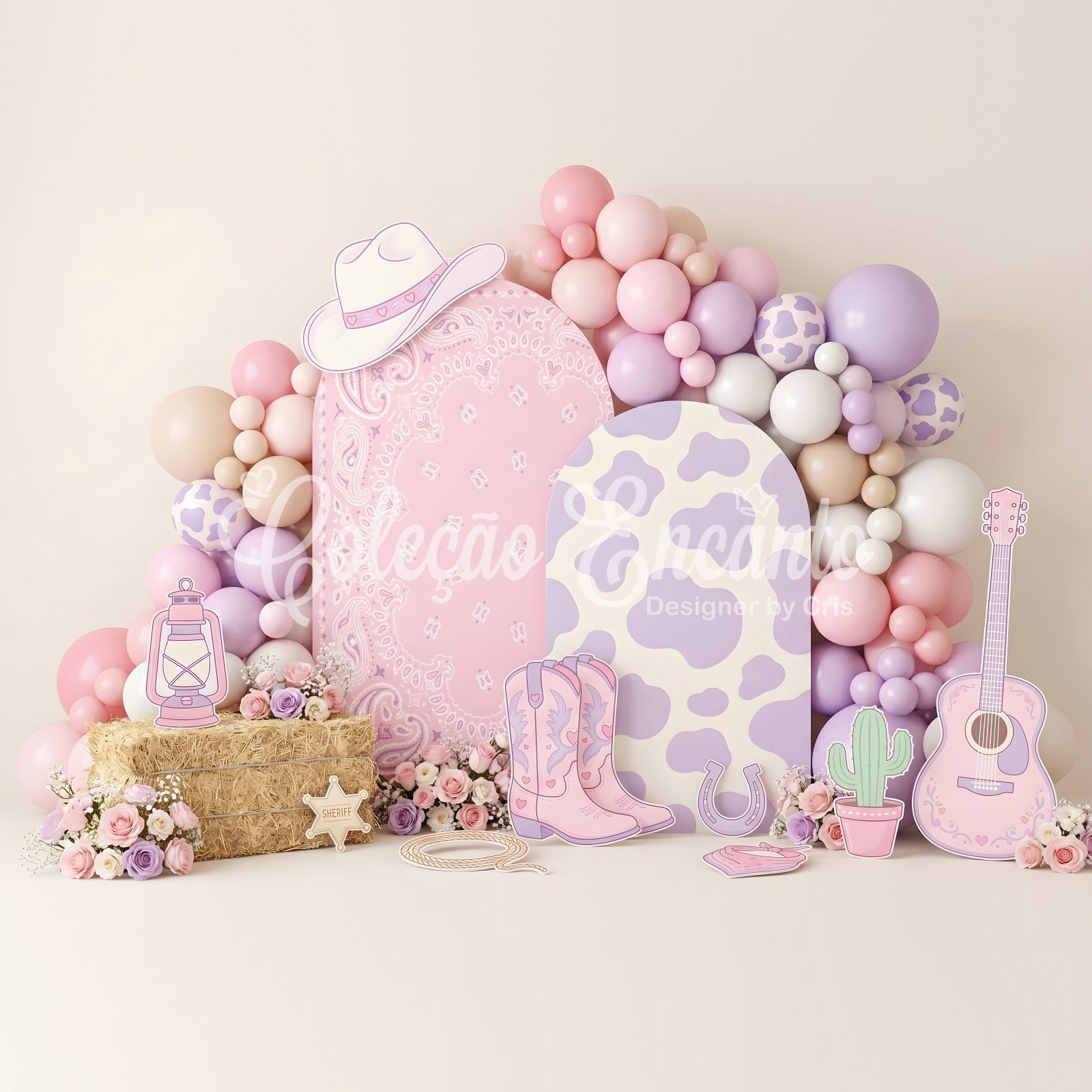 Kids Photography Backdrop Pastel Cowgirl Balloon Western Newborn Photo Backdrop CEM65-14