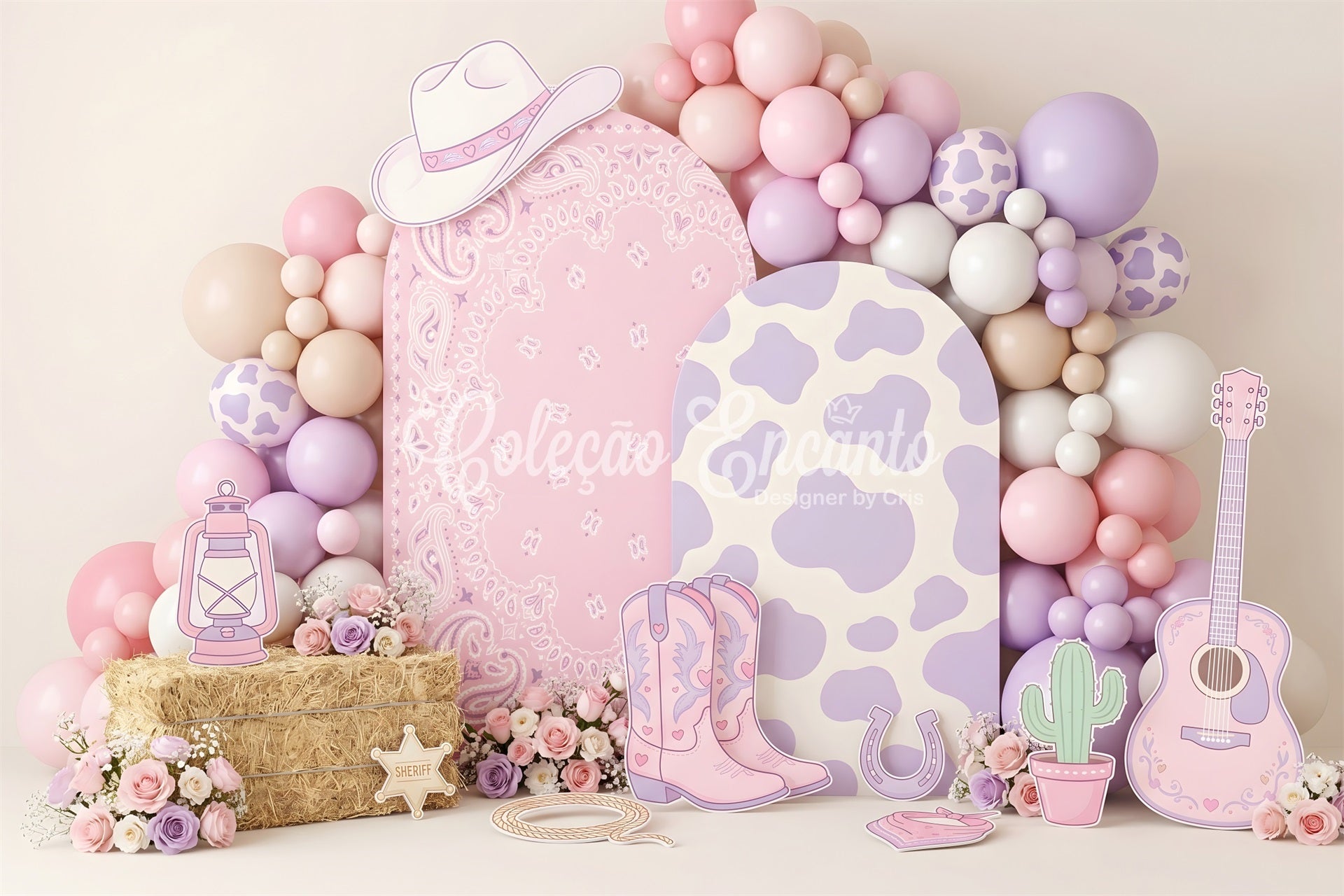 Kids Photography Backdrop Pastel Cowgirl Balloon Western Newborn Photo Backdrop CEM65-14