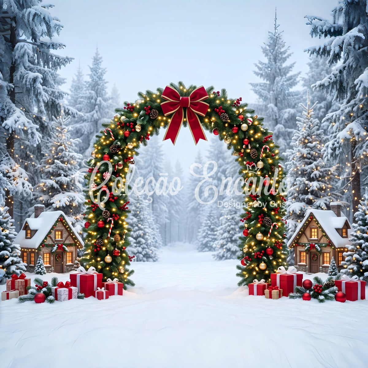Winter Wonderland Christmas Backdrop Snowy Forest Garland Village Arch Christmas Backdrop Ideas CEM65-158