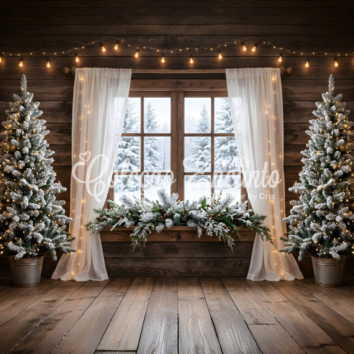 Christmas Party Backdrop Ideas Rustic Snowy Window Curtain Lights Christmas Photo Backdrop Ideas CEM65-167