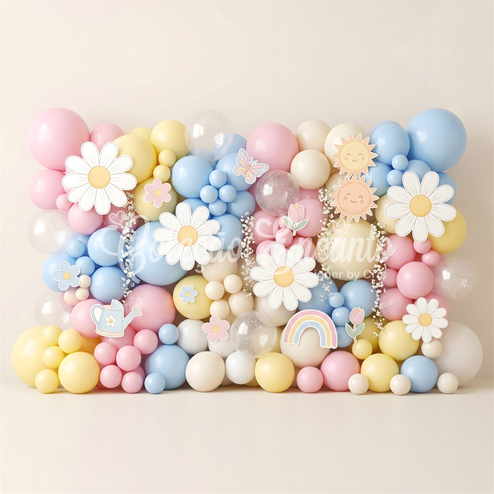 Newborn Photoshoot Backdrop Pastel Daisy Sunshine Balloon Wall Christmas Kids Backdrop CEM65-18