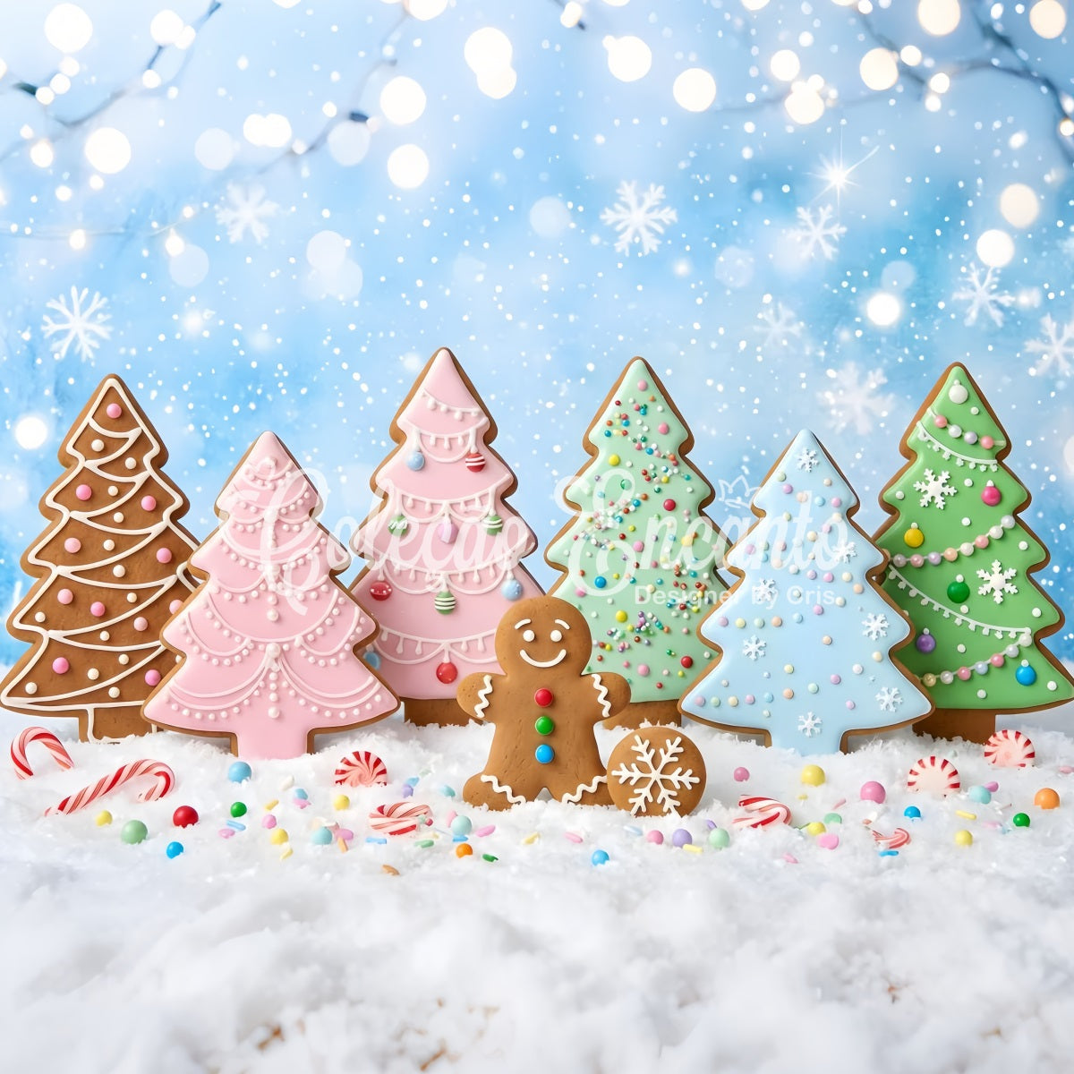 Diy Christmas Photo Backdrop Pastel Gingerbread Cookie Tree Wonderland Christmas Backdrop CEM65-188