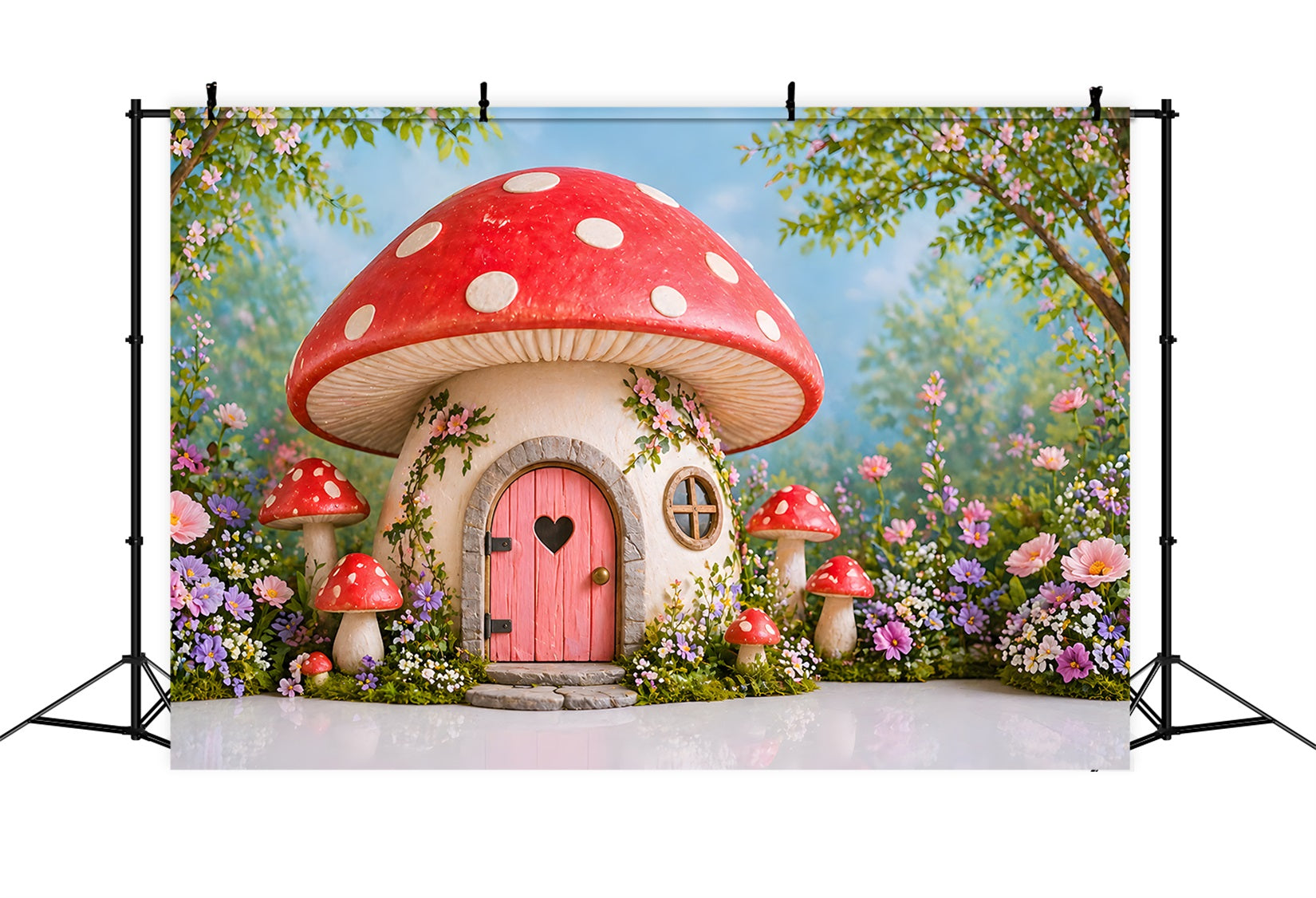 Backdrop for Kids Photoshoot Enchanted Mushroom House Flower Newborn Photo Backdrops CEM65-19