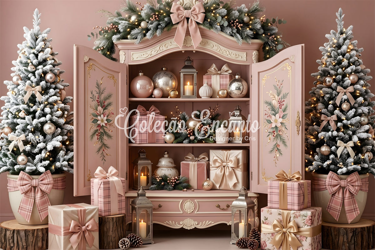 Pink Christmas Backdrop Blush Pink Cabinet Ornament Christmas Backdrop