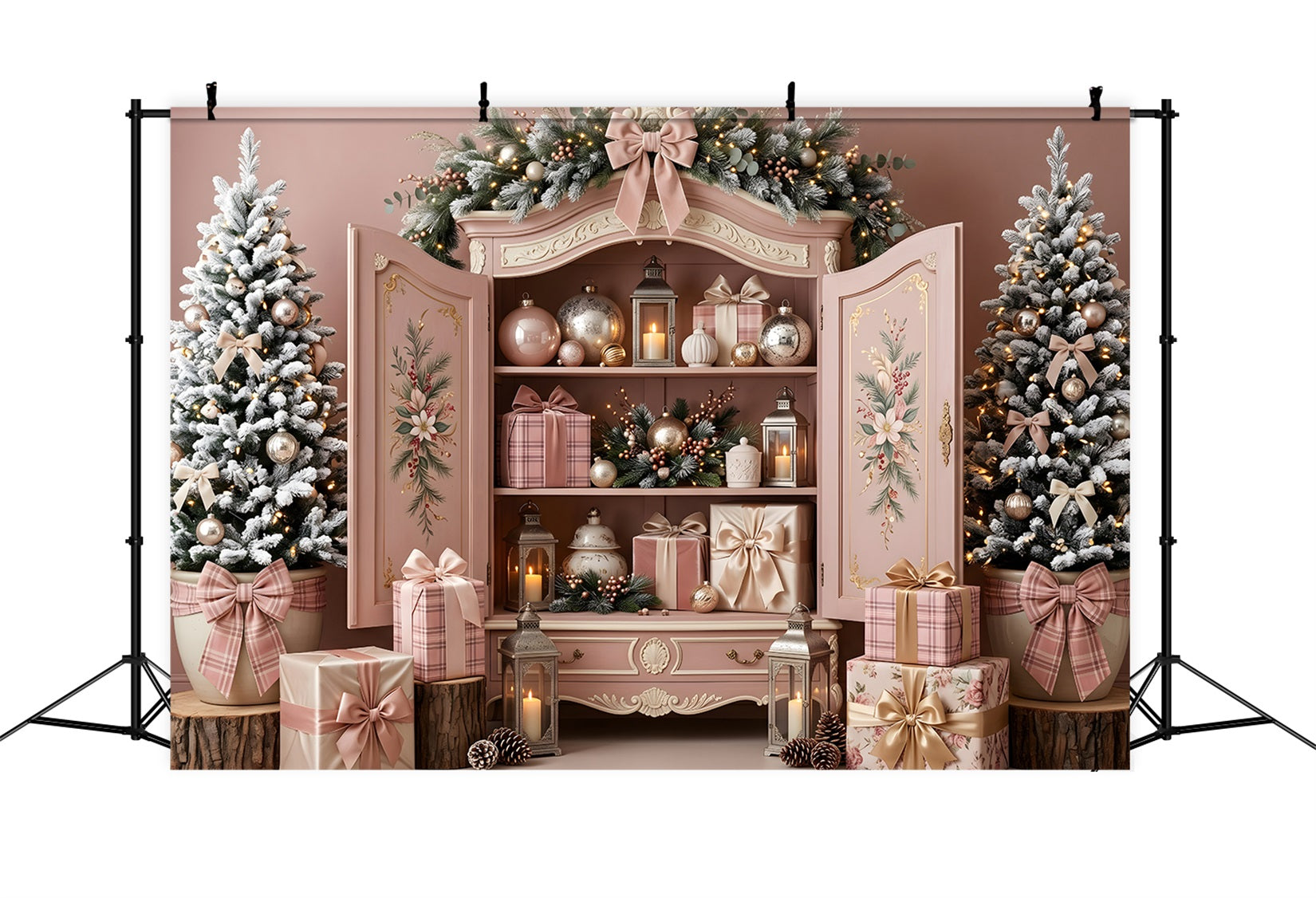Pink Christmas Backdrop Blush Pink Cabinet Ornament Christmas Backdrop