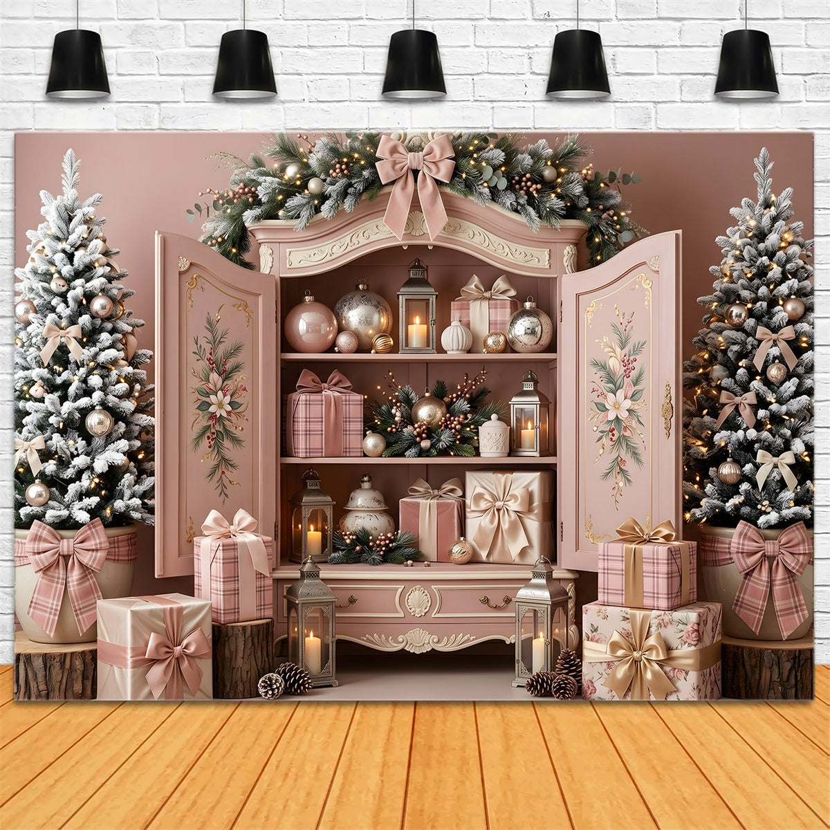 Pink Christmas Backdrop Blush Pink Cabinet Ornament Christmas Backdrop