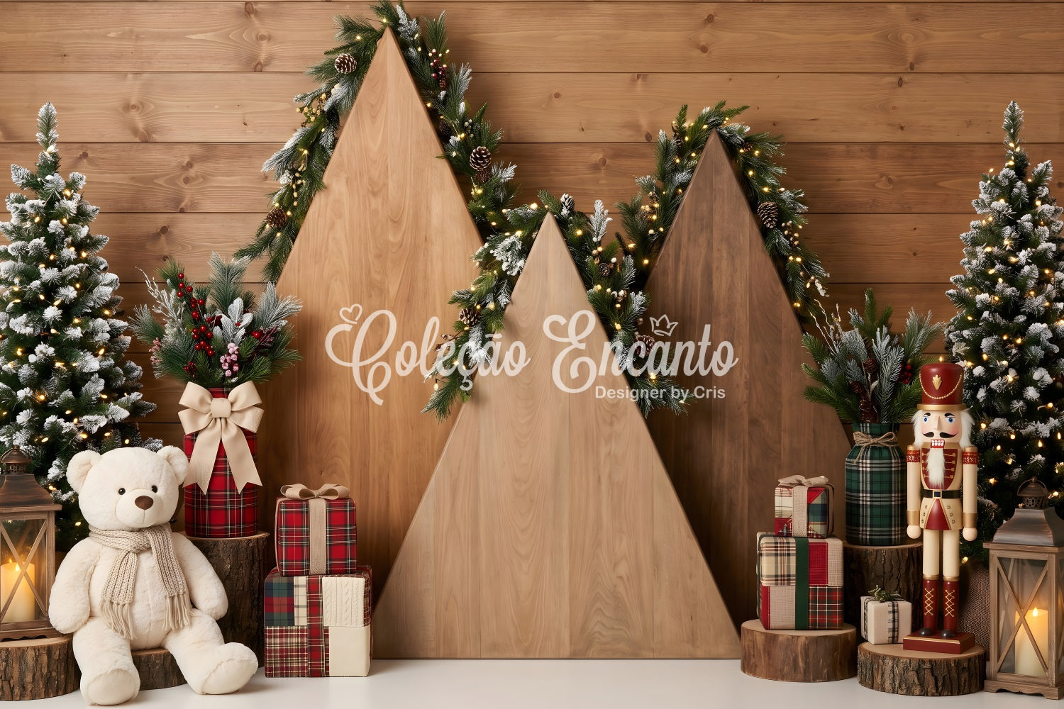 20x10 Christmas Backdrop Rustic Wooden House Arch  Christmas Backdrops Photography CEM65-205