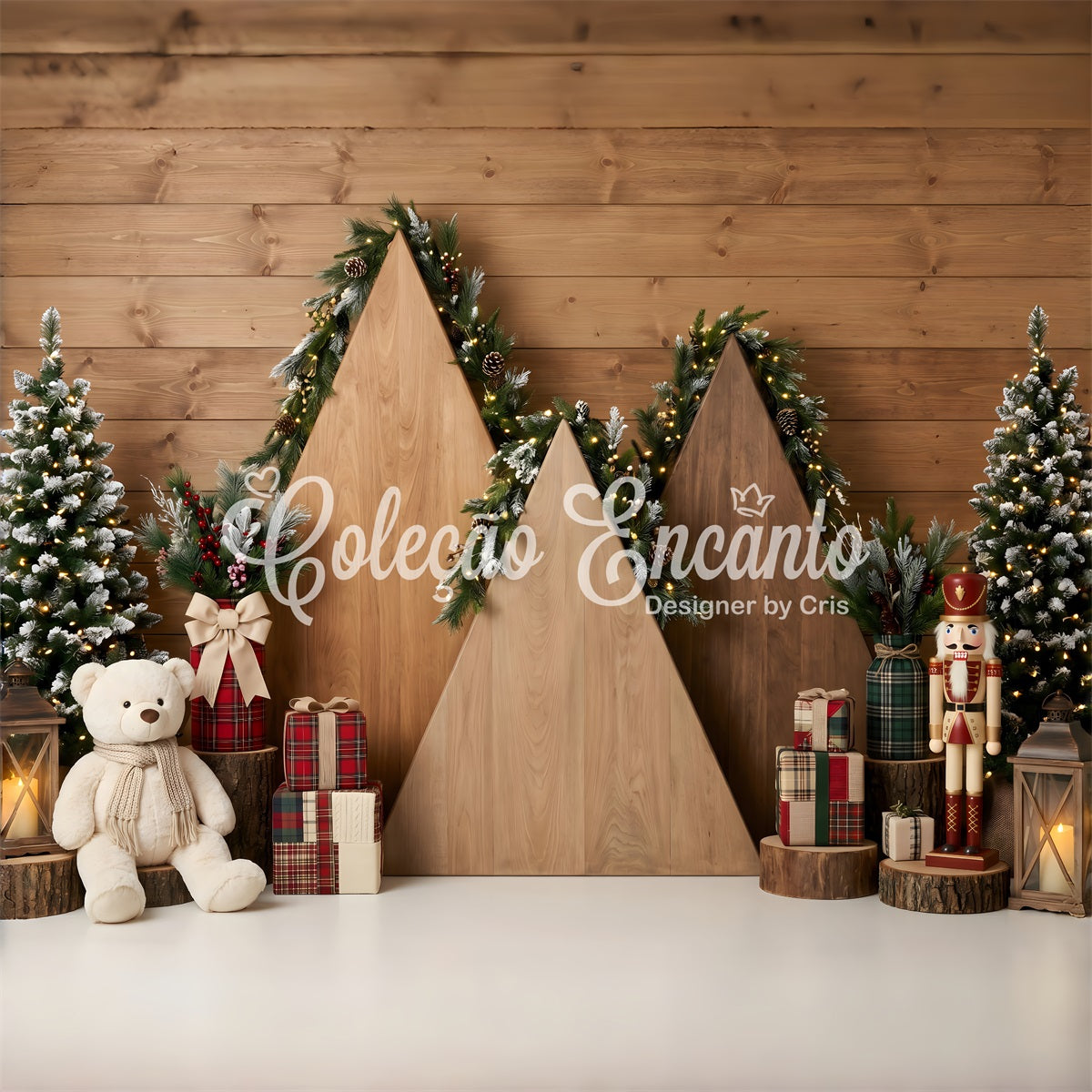 20x10 Christmas Backdrop Rustic Wooden House Arch  Christmas Backdrops Photography CEM65-205