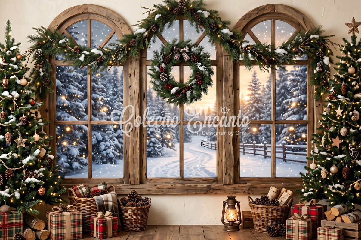 Rustic Christmas Backdrop Rustic Snowy Window Wreath Photography Chris
