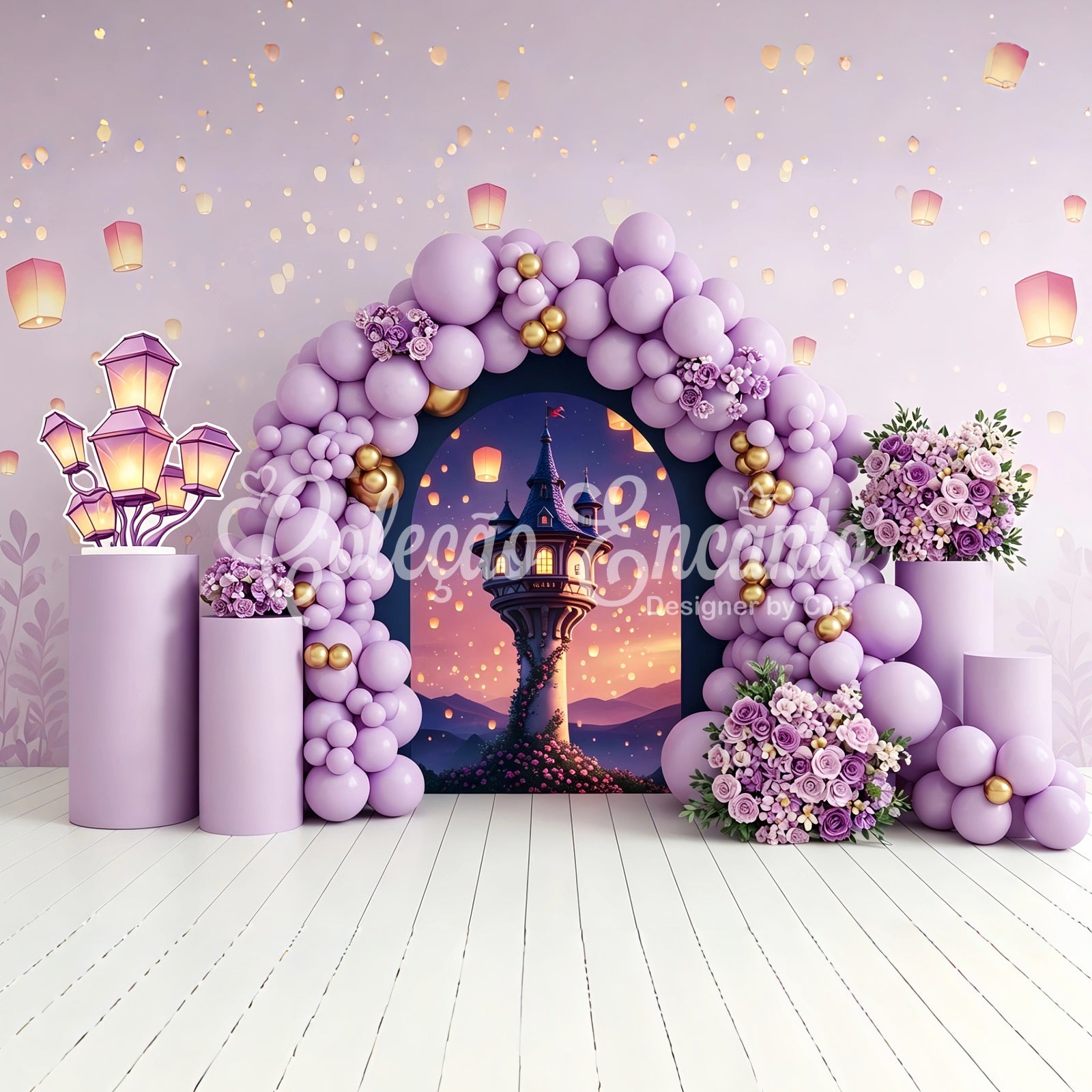 Newborn Photography Backdrops Lavender Lantern Tower Balloon Arch Childrens Photo Backdrops CEM65-212